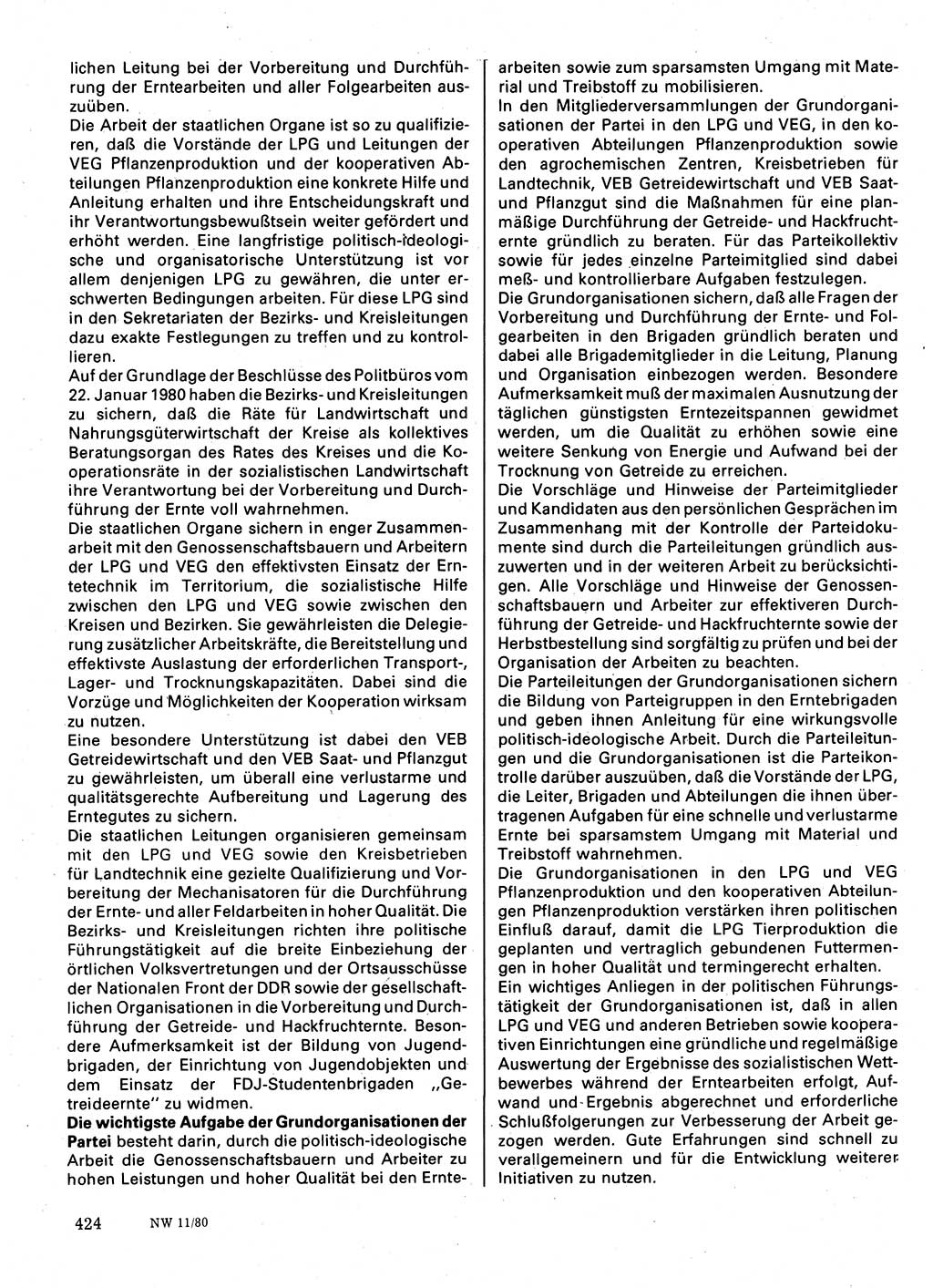Neuer Weg (NW), Organ des Zentralkomitees (ZK) der SED (Sozialistische Einheitspartei Deutschlands) für Fragen des Parteilebens, 35. Jahrgang [Deutsche Demokratische Republik (DDR)] 1980, Seite 424 (NW ZK SED DDR 1980, S. 424)