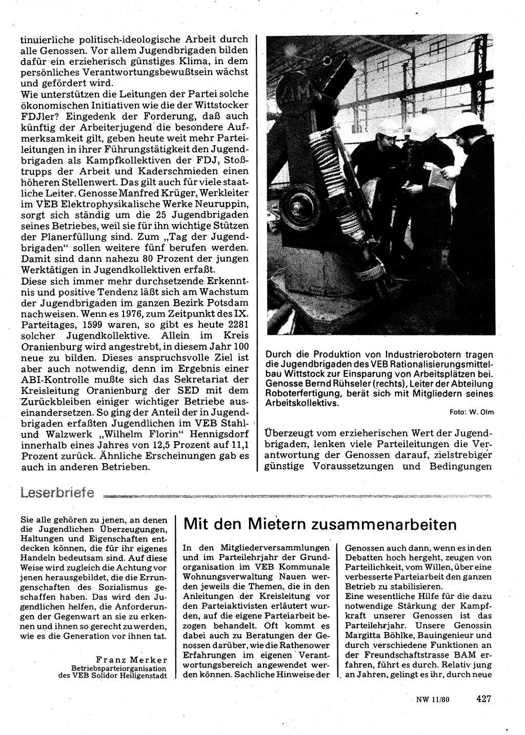 Neuer Weg (NW), Organ des Zentralkomitees (ZK) der SED (Sozialistische Einheitspartei Deutschlands) für Fragen des Parteilebens, 35. Jahrgang [Deutsche Demokratische Republik (DDR)] 1980, Seite 427 (NW ZK SED DDR 1980, S. 427)