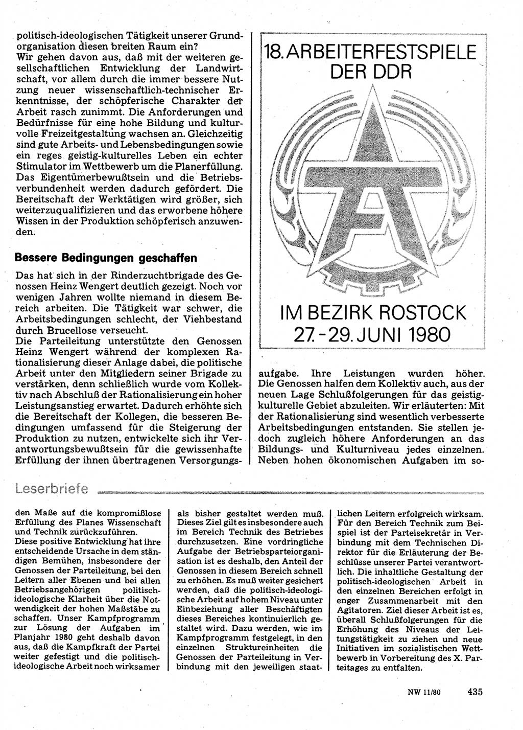 Neuer Weg (NW), Organ des Zentralkomitees (ZK) der SED (Sozialistische Einheitspartei Deutschlands) für Fragen des Parteilebens, 35. Jahrgang [Deutsche Demokratische Republik (DDR)] 1980, Seite 435 (NW ZK SED DDR 1980, S. 435)