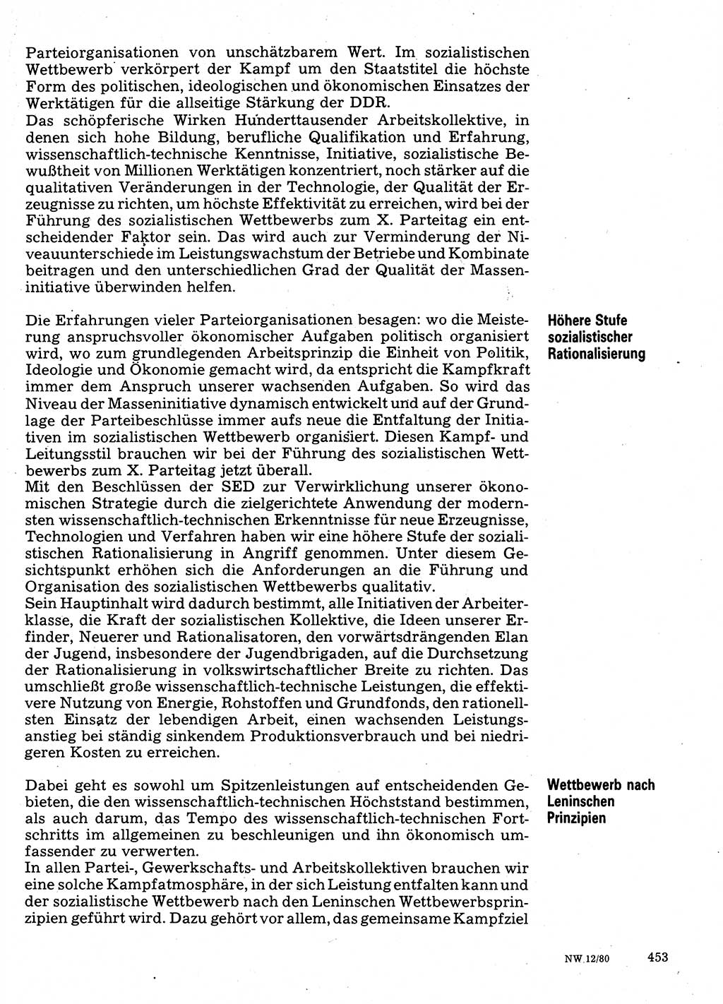 Neuer Weg (NW), Organ des Zentralkomitees (ZK) der SED (Sozialistische Einheitspartei Deutschlands) für Fragen des Parteilebens, 35. Jahrgang [Deutsche Demokratische Republik (DDR)] 1980, Seite 453 (NW ZK SED DDR 1980, S. 453)
