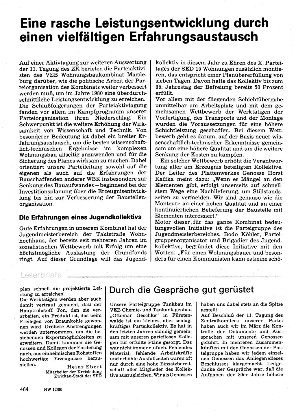 Neuer Weg (NW), Organ des Zentralkomitees (ZK) der SED (Sozialistische Einheitspartei Deutschlands) für Fragen des Parteilebens, 35. Jahrgang [Deutsche Demokratische Republik (DDR)] 1980, Seite 464 (NW ZK SED DDR 1980, S. 464)