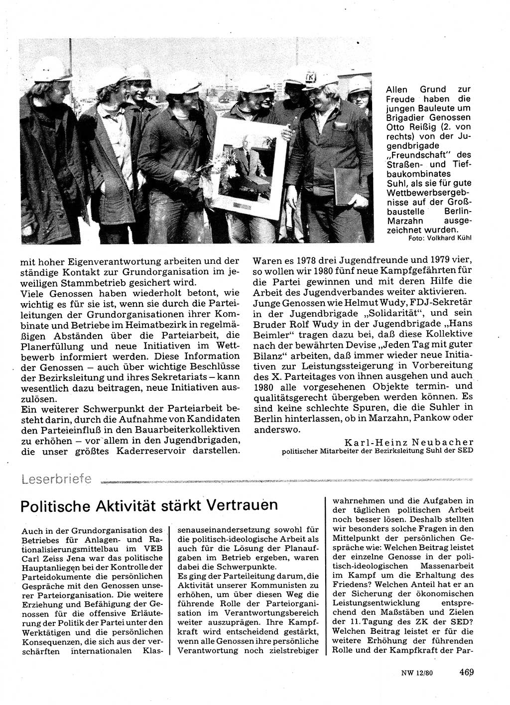 Neuer Weg (NW), Organ des Zentralkomitees (ZK) der SED (Sozialistische Einheitspartei Deutschlands) für Fragen des Parteilebens, 35. Jahrgang [Deutsche Demokratische Republik (DDR)] 1980, Seite 469 (NW ZK SED DDR 1980, S. 469)
