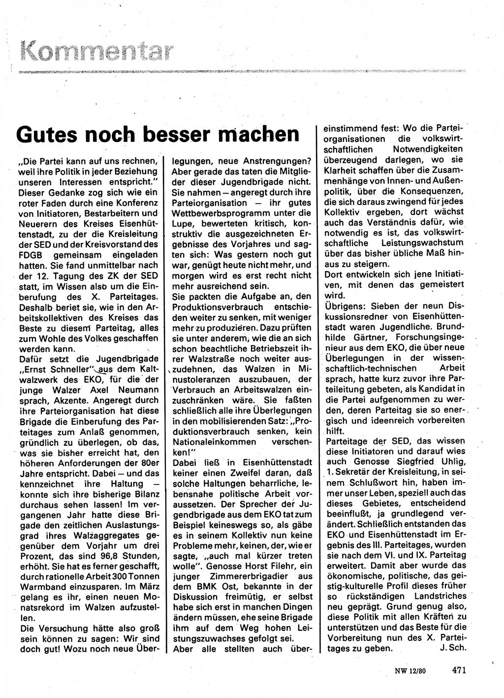 Neuer Weg (NW), Organ des Zentralkomitees (ZK) der SED (Sozialistische Einheitspartei Deutschlands) für Fragen des Parteilebens, 35. Jahrgang [Deutsche Demokratische Republik (DDR)] 1980, Seite 471 (NW ZK SED DDR 1980, S. 471)
