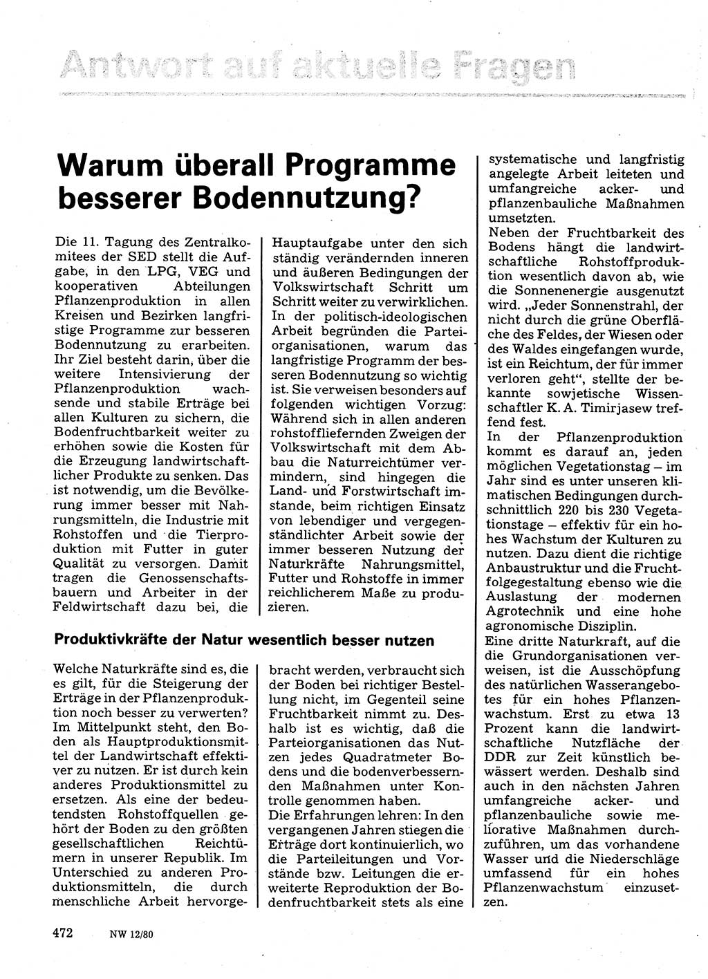 Neuer Weg (NW), Organ des Zentralkomitees (ZK) der SED (Sozialistische Einheitspartei Deutschlands) für Fragen des Parteilebens, 35. Jahrgang [Deutsche Demokratische Republik (DDR)] 1980, Seite 472 (NW ZK SED DDR 1980, S. 472)
