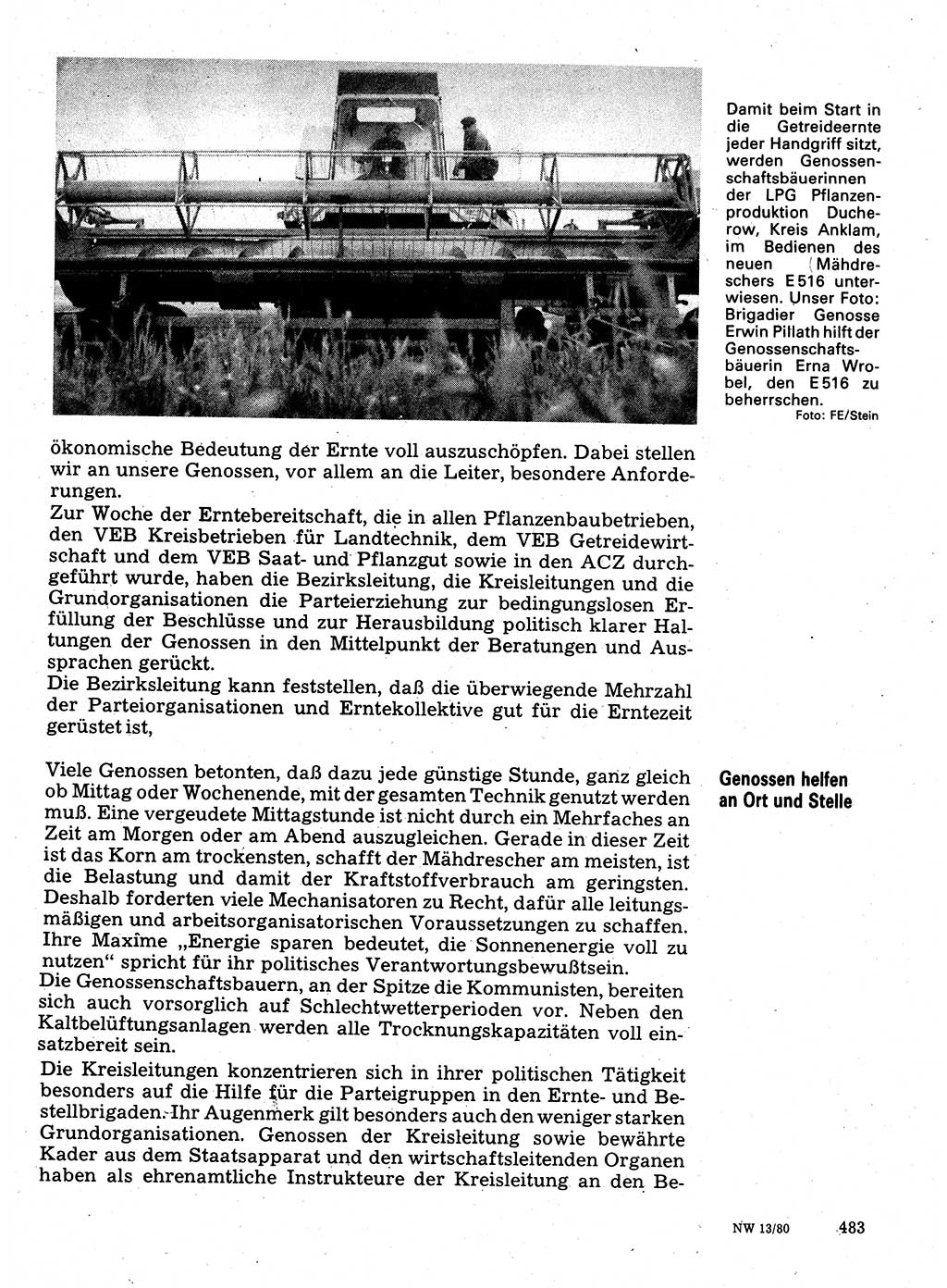 Neuer Weg (NW), Organ des Zentralkomitees (ZK) der SED (Sozialistische Einheitspartei Deutschlands) für Fragen des Parteilebens, 35. Jahrgang [Deutsche Demokratische Republik (DDR)] 1980, Seite 483 (NW ZK SED DDR 1980, S. 483)
