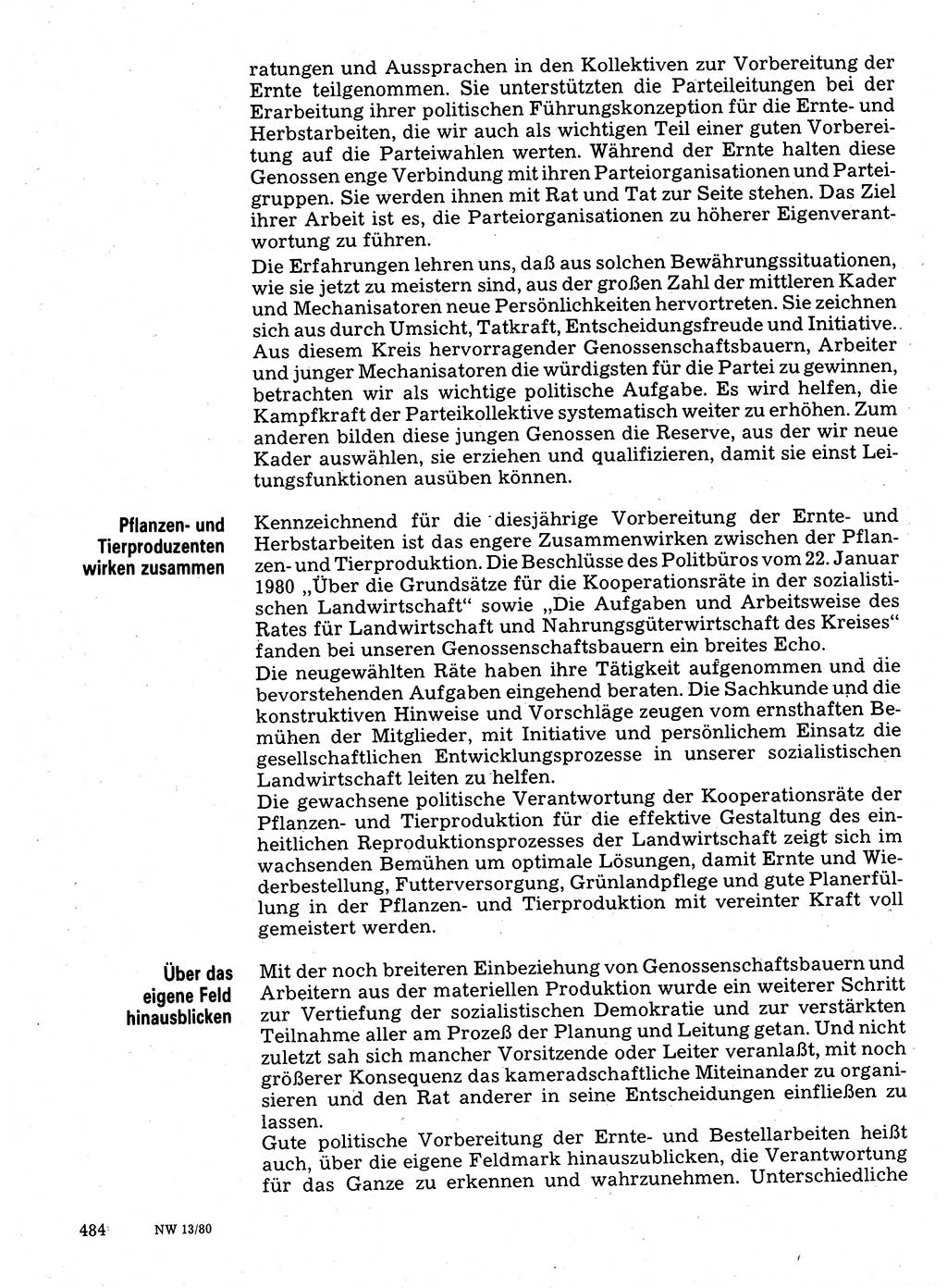 Neuer Weg (NW), Organ des Zentralkomitees (ZK) der SED (Sozialistische Einheitspartei Deutschlands) für Fragen des Parteilebens, 35. Jahrgang [Deutsche Demokratische Republik (DDR)] 1980, Seite 484 (NW ZK SED DDR 1980, S. 484)