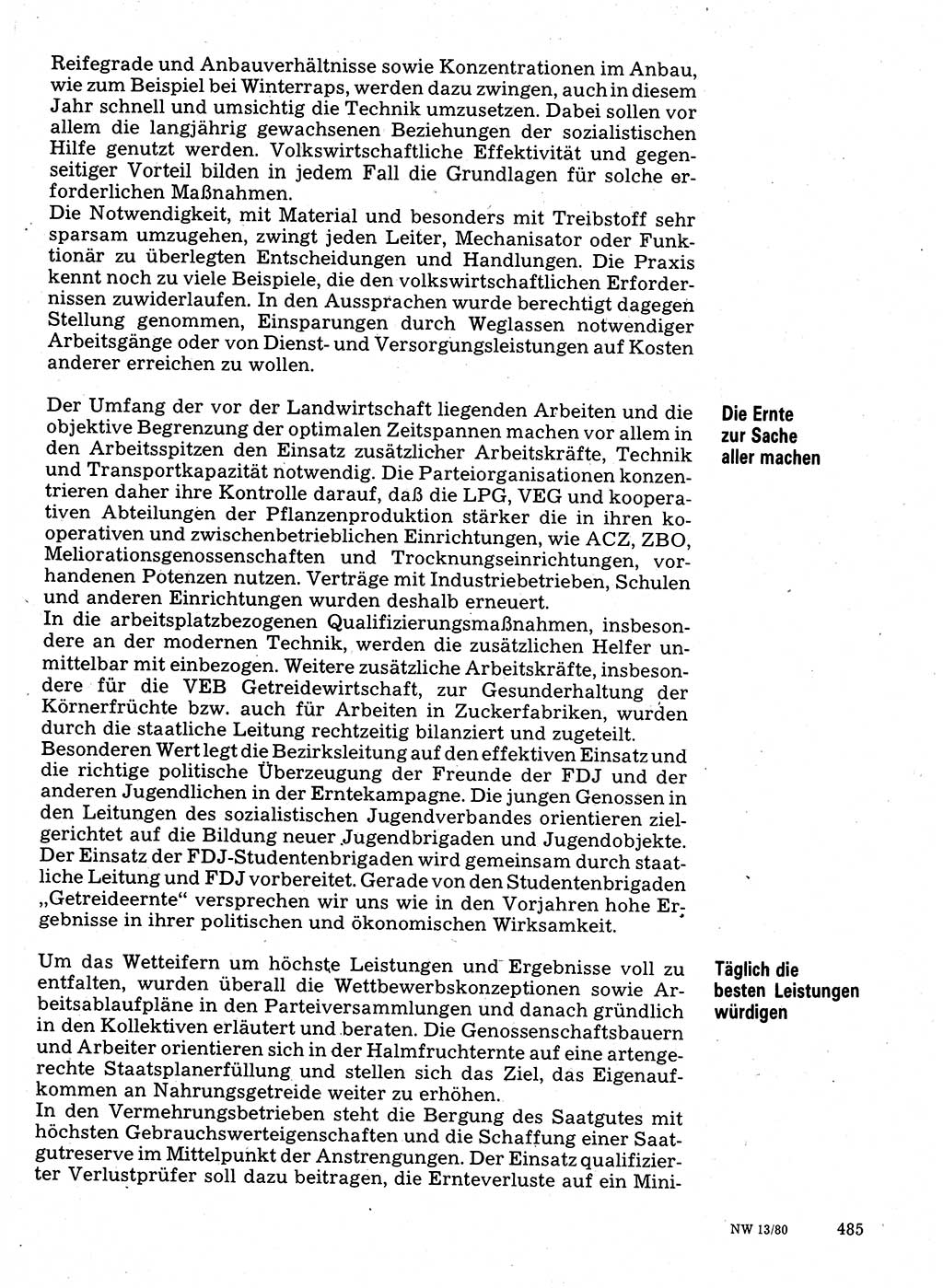 Neuer Weg (NW), Organ des Zentralkomitees (ZK) der SED (Sozialistische Einheitspartei Deutschlands) für Fragen des Parteilebens, 35. Jahrgang [Deutsche Demokratische Republik (DDR)] 1980, Seite 485 (NW ZK SED DDR 1980, S. 485)