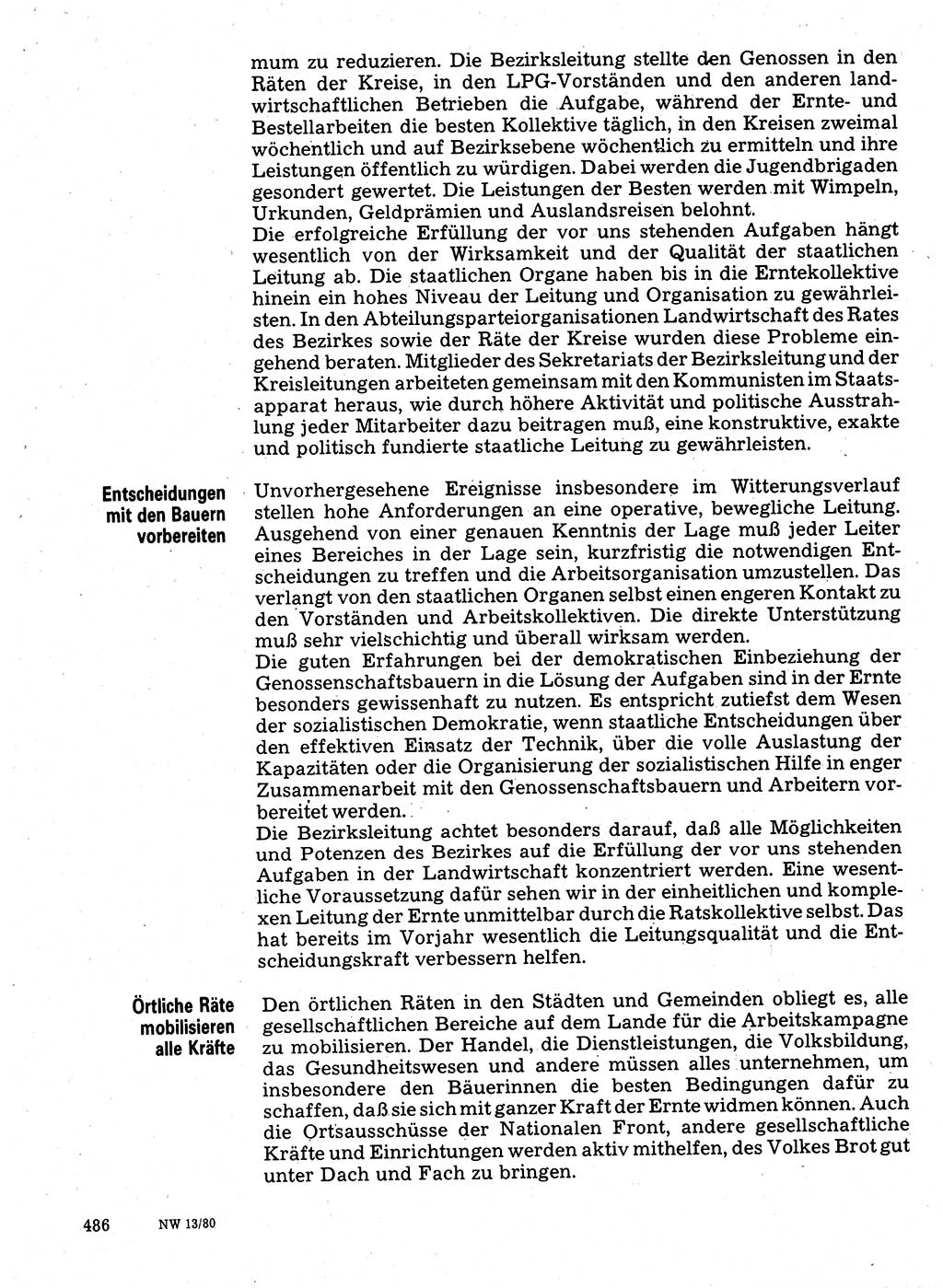 Neuer Weg (NW), Organ des Zentralkomitees (ZK) der SED (Sozialistische Einheitspartei Deutschlands) für Fragen des Parteilebens, 35. Jahrgang [Deutsche Demokratische Republik (DDR)] 1980, Seite 486 (NW ZK SED DDR 1980, S. 486)