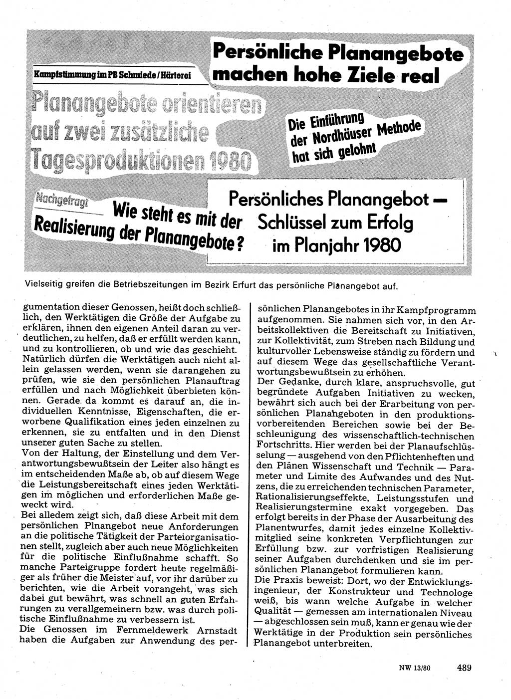 Neuer Weg (NW), Organ des Zentralkomitees (ZK) der SED (Sozialistische Einheitspartei Deutschlands) für Fragen des Parteilebens, 35. Jahrgang [Deutsche Demokratische Republik (DDR)] 1980, Seite 489 (NW ZK SED DDR 1980, S. 489)