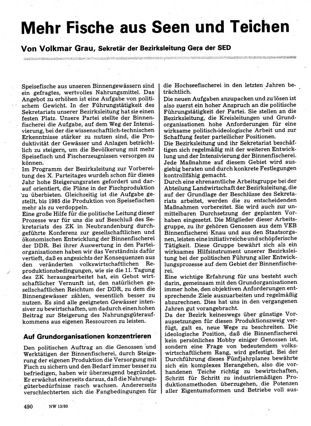 Neuer Weg (NW), Organ des Zentralkomitees (ZK) der SED (Sozialistische Einheitspartei Deutschlands) für Fragen des Parteilebens, 35. Jahrgang [Deutsche Demokratische Republik (DDR)] 1980, Seite 490 (NW ZK SED DDR 1980, S. 490)