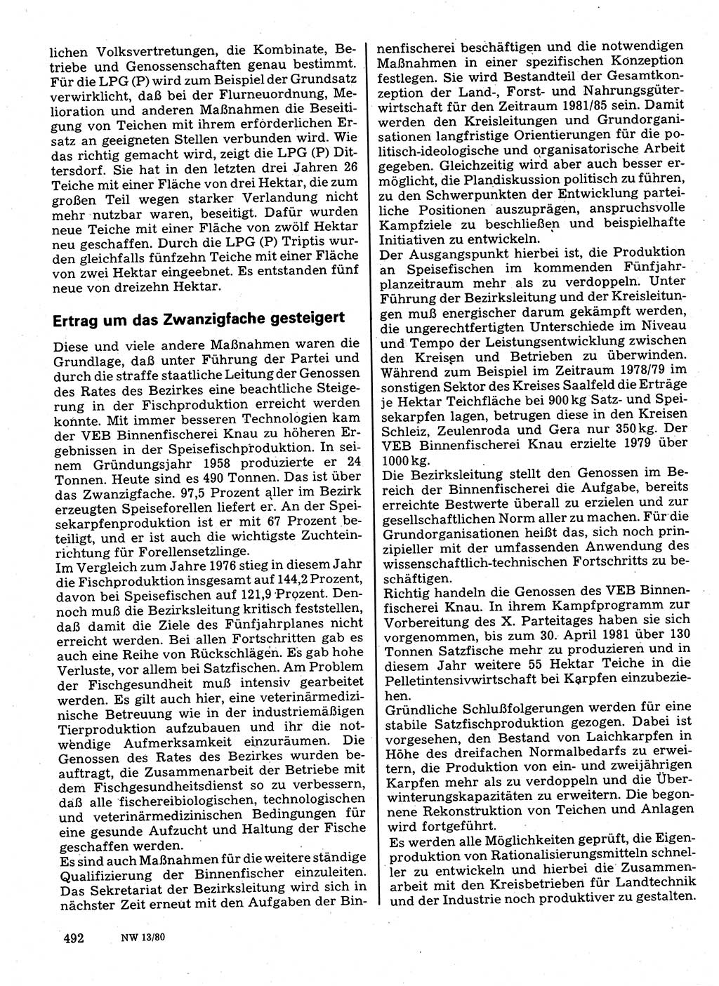 Neuer Weg (NW), Organ des Zentralkomitees (ZK) der SED (Sozialistische Einheitspartei Deutschlands) für Fragen des Parteilebens, 35. Jahrgang [Deutsche Demokratische Republik (DDR)] 1980, Seite 492 (NW ZK SED DDR 1980, S. 492)