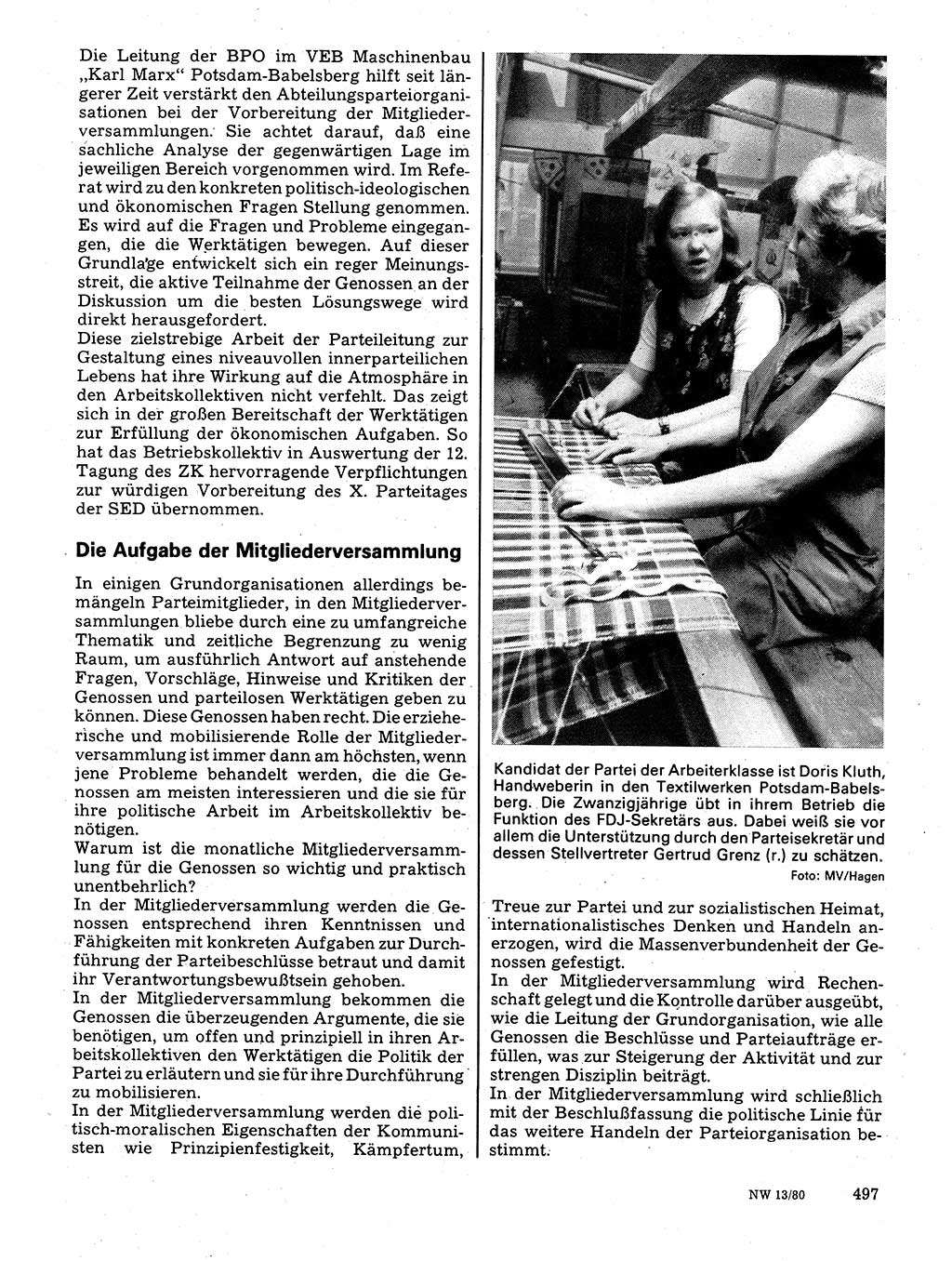 Neuer Weg (NW), Organ des Zentralkomitees (ZK) der SED (Sozialistische Einheitspartei Deutschlands) für Fragen des Parteilebens, 35. Jahrgang [Deutsche Demokratische Republik (DDR)] 1980, Seite 497 (NW ZK SED DDR 1980, S. 497)