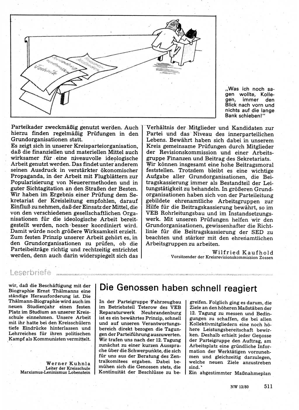 Neuer Weg (NW), Organ des Zentralkomitees (ZK) der SED (Sozialistische Einheitspartei Deutschlands) für Fragen des Parteilebens, 35. Jahrgang [Deutsche Demokratische Republik (DDR)] 1980, Seite 511 (NW ZK SED DDR 1980, S. 511)