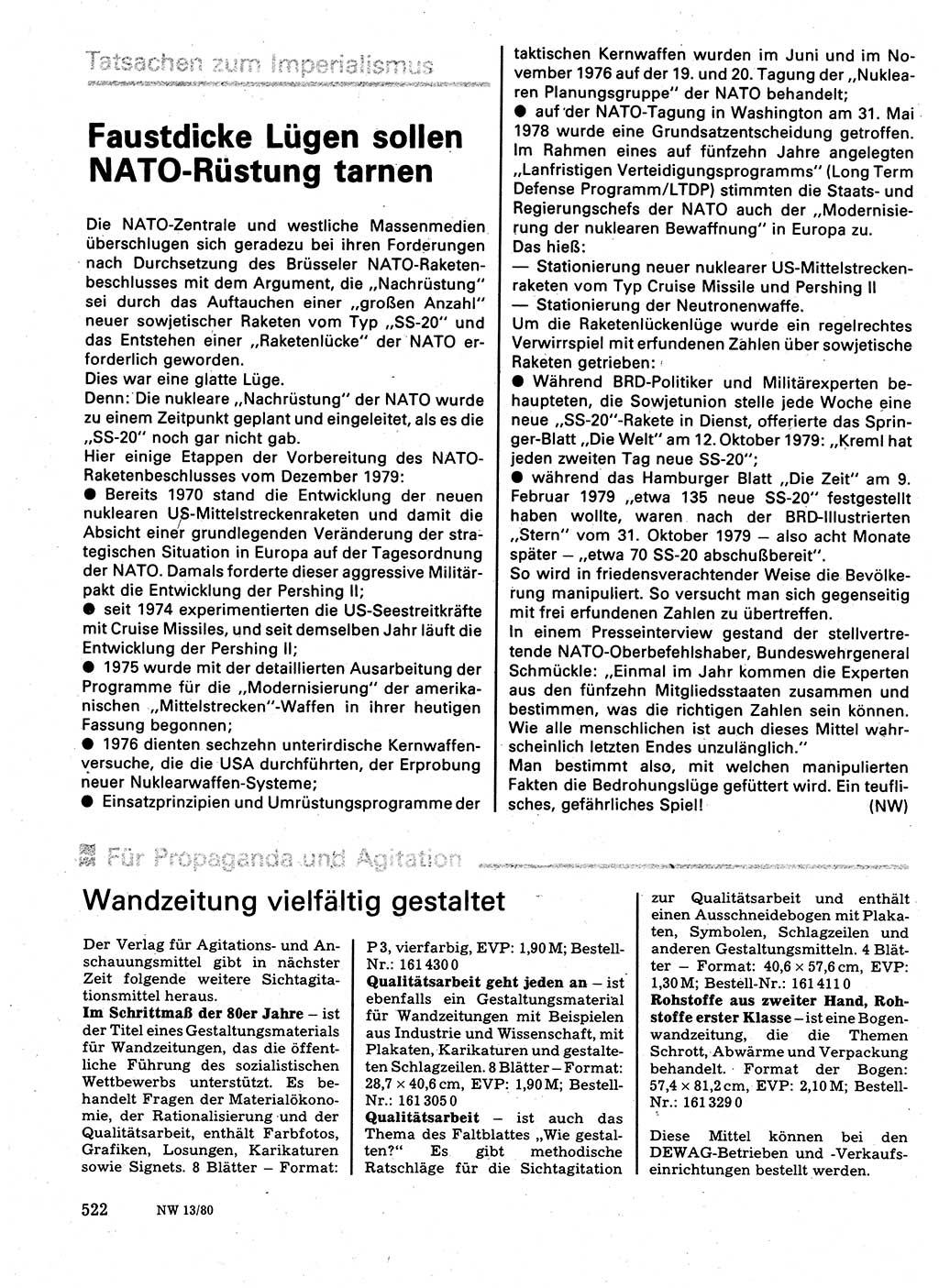 Neuer Weg (NW), Organ des Zentralkomitees (ZK) der SED (Sozialistische Einheitspartei Deutschlands) für Fragen des Parteilebens, 35. Jahrgang [Deutsche Demokratische Republik (DDR)] 1980, Seite 522 (NW ZK SED DDR 1980, S. 522)
