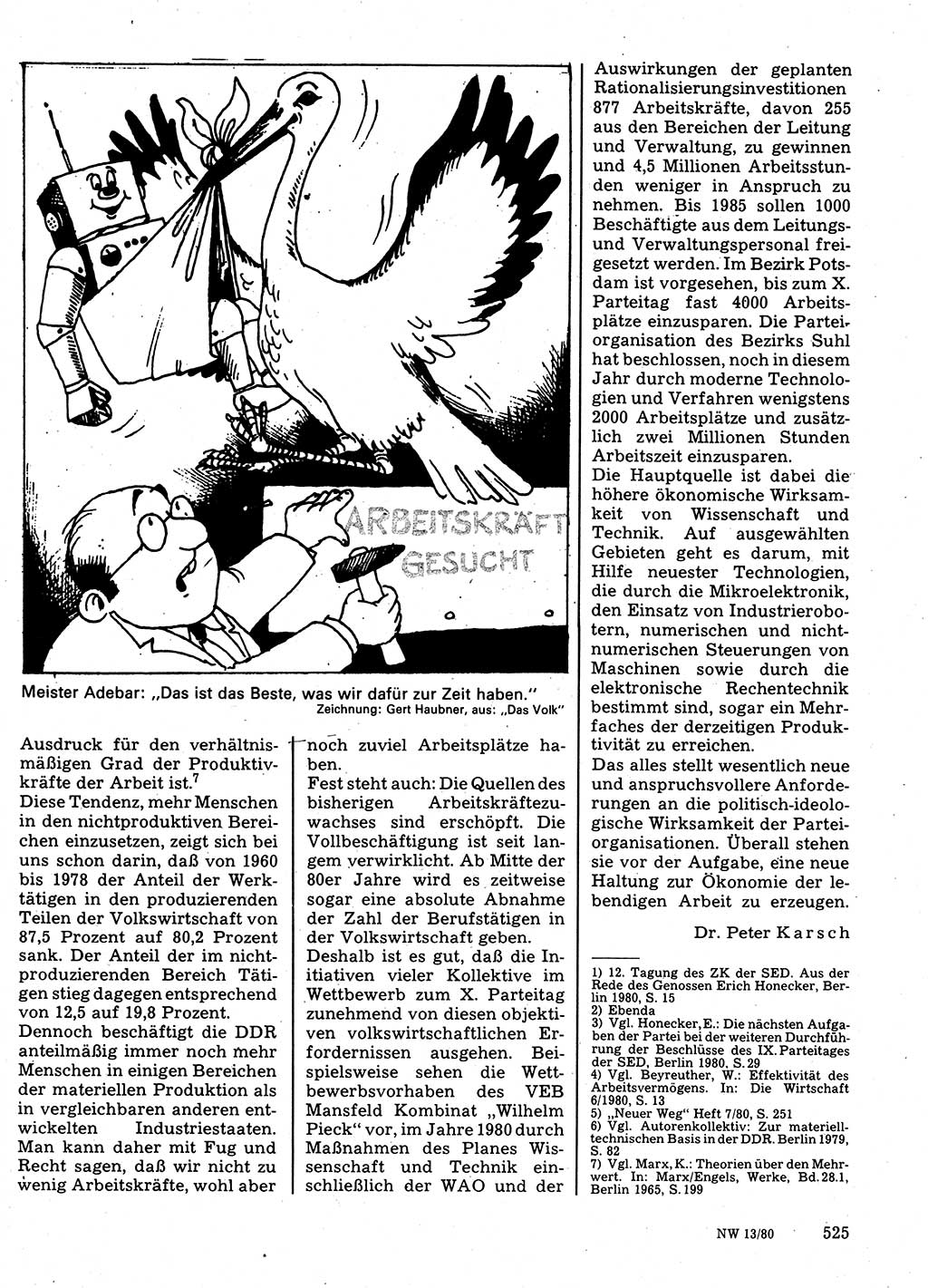 Neuer Weg (NW), Organ des Zentralkomitees (ZK) der SED (Sozialistische Einheitspartei Deutschlands) für Fragen des Parteilebens, 35. Jahrgang [Deutsche Demokratische Republik (DDR)] 1980, Seite 525 (NW ZK SED DDR 1980, S. 525)