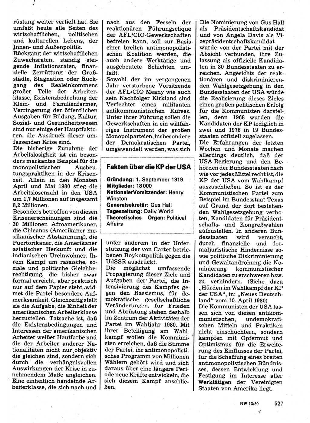 Neuer Weg (NW), Organ des Zentralkomitees (ZK) der SED (Sozialistische Einheitspartei Deutschlands) für Fragen des Parteilebens, 35. Jahrgang [Deutsche Demokratische Republik (DDR)] 1980, Seite 527 (NW ZK SED DDR 1980, S. 527)