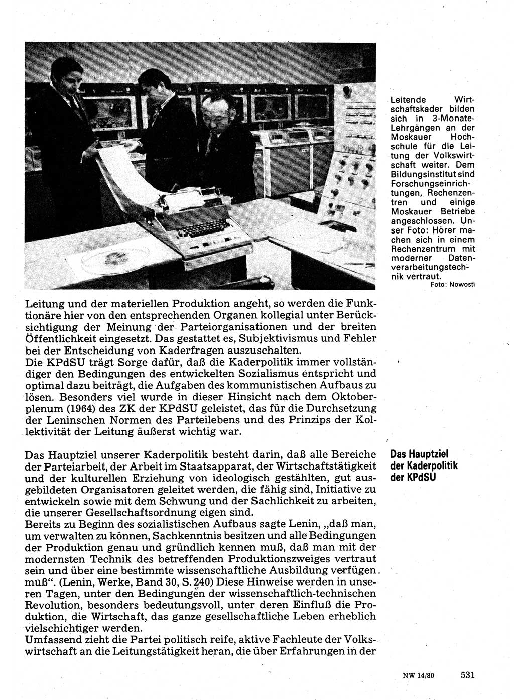 Neuer Weg (NW), Organ des Zentralkomitees (ZK) der SED (Sozialistische Einheitspartei Deutschlands) für Fragen des Parteilebens, 35. Jahrgang [Deutsche Demokratische Republik (DDR)] 1980, Seite 531 (NW ZK SED DDR 1980, S. 531)