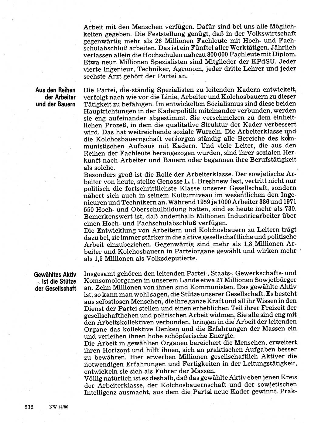 Neuer Weg (NW), Organ des Zentralkomitees (ZK) der SED (Sozialistische Einheitspartei Deutschlands) für Fragen des Parteilebens, 35. Jahrgang [Deutsche Demokratische Republik (DDR)] 1980, Seite 532 (NW ZK SED DDR 1980, S. 532)