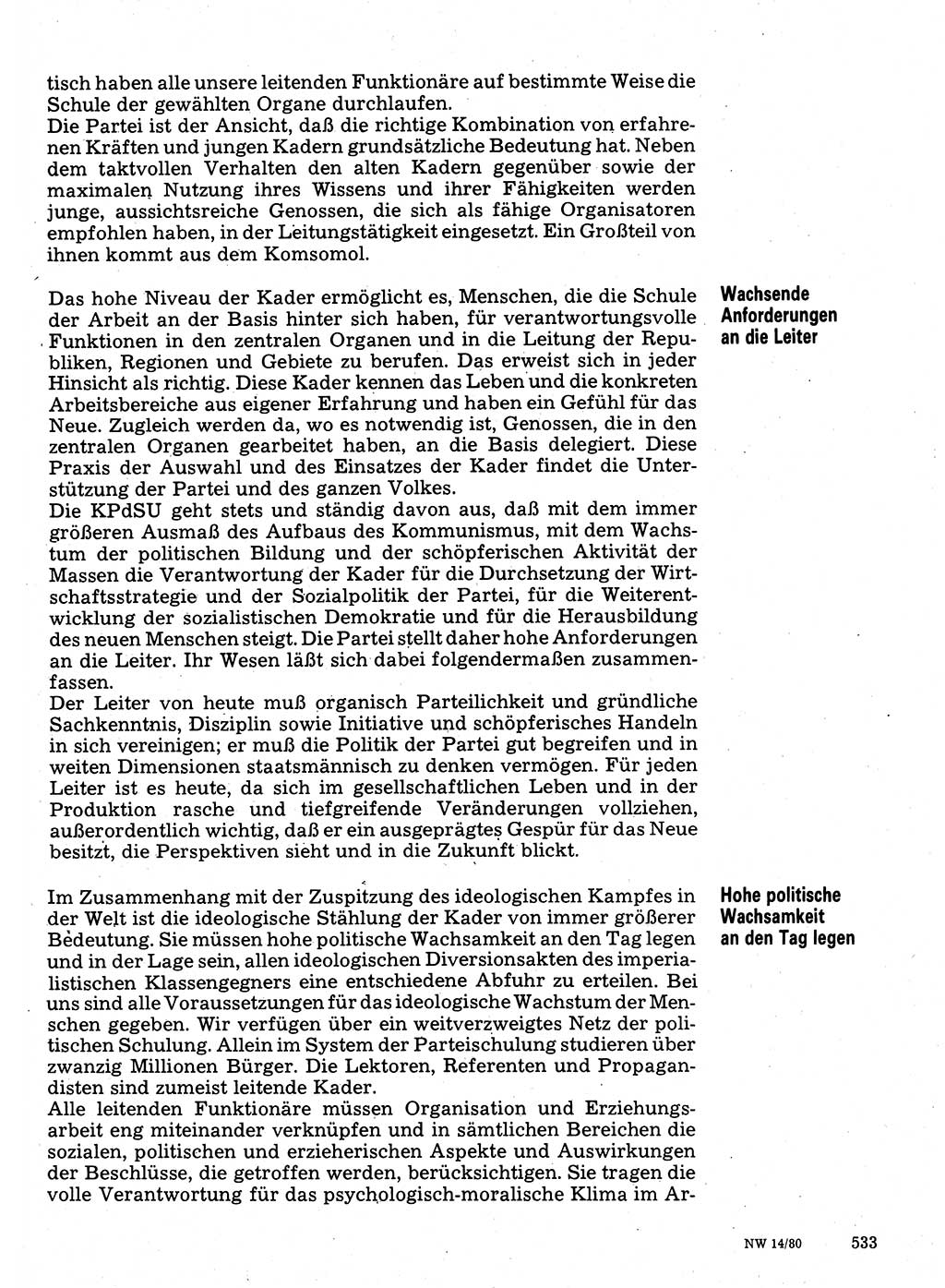 Neuer Weg (NW), Organ des Zentralkomitees (ZK) der SED (Sozialistische Einheitspartei Deutschlands) für Fragen des Parteilebens, 35. Jahrgang [Deutsche Demokratische Republik (DDR)] 1980, Seite 533 (NW ZK SED DDR 1980, S. 533)