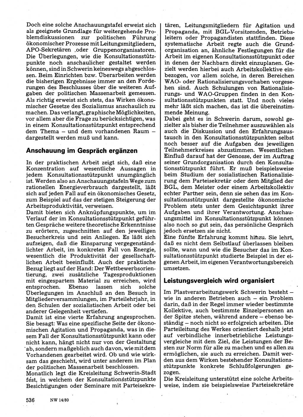 Neuer Weg (NW), Organ des Zentralkomitees (ZK) der SED (Sozialistische Einheitspartei Deutschlands) für Fragen des Parteilebens, 35. Jahrgang [Deutsche Demokratische Republik (DDR)] 1980, Seite 536 (NW ZK SED DDR 1980, S. 536)