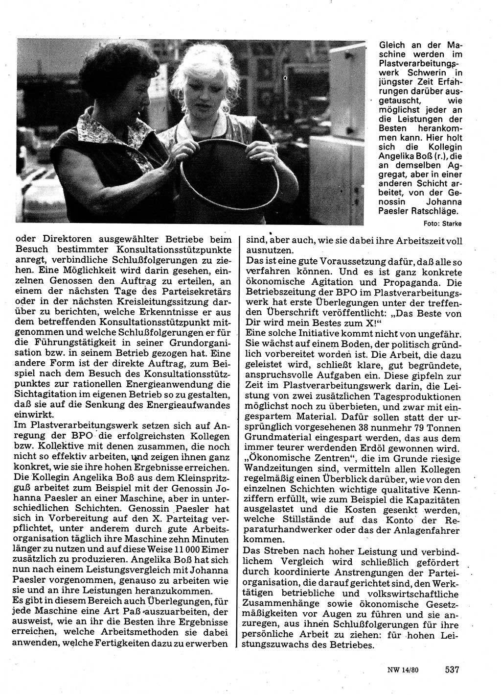 Neuer Weg (NW), Organ des Zentralkomitees (ZK) der SED (Sozialistische Einheitspartei Deutschlands) für Fragen des Parteilebens, 35. Jahrgang [Deutsche Demokratische Republik (DDR)] 1980, Seite 537 (NW ZK SED DDR 1980, S. 537)