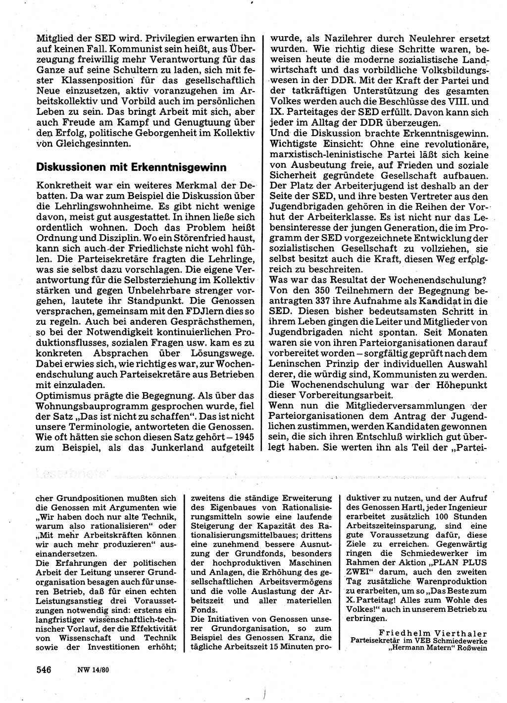 Neuer Weg (NW), Organ des Zentralkomitees (ZK) der SED (Sozialistische Einheitspartei Deutschlands) für Fragen des Parteilebens, 35. Jahrgang [Deutsche Demokratische Republik (DDR)] 1980, Seite 546 (NW ZK SED DDR 1980, S. 546)