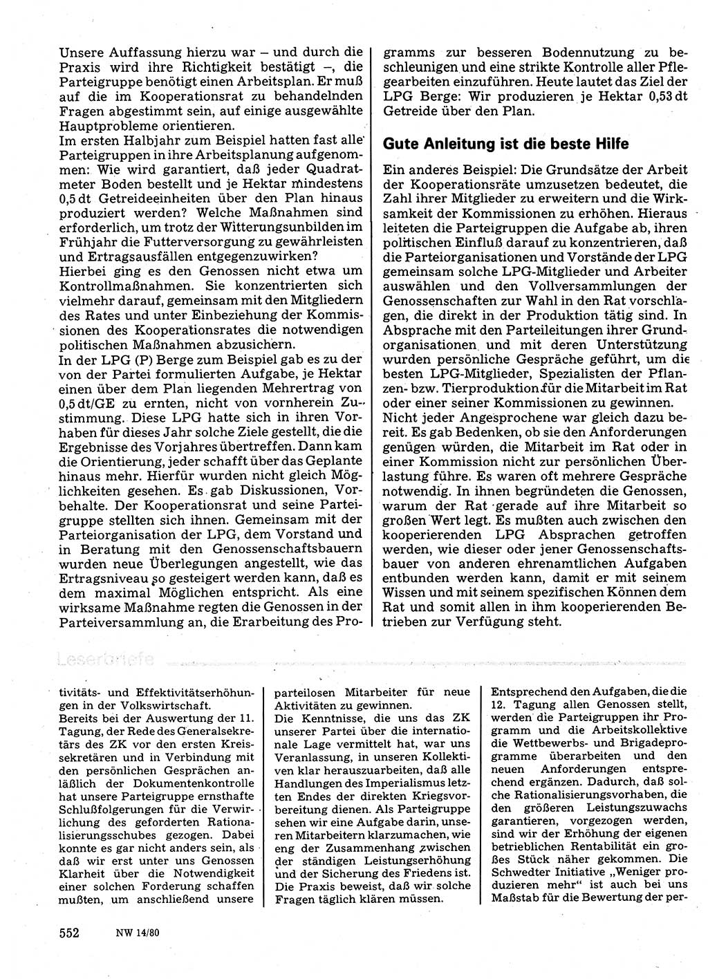 Neuer Weg (NW), Organ des Zentralkomitees (ZK) der SED (Sozialistische Einheitspartei Deutschlands) für Fragen des Parteilebens, 35. Jahrgang [Deutsche Demokratische Republik (DDR)] 1980, Seite 552 (NW ZK SED DDR 1980, S. 552)