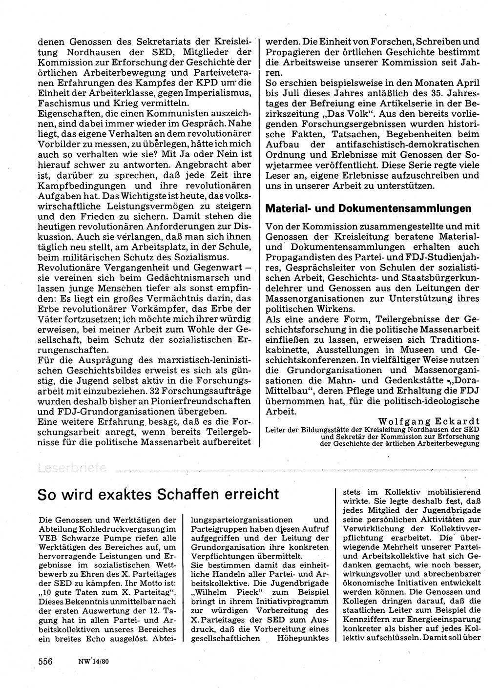 Neuer Weg (NW), Organ des Zentralkomitees (ZK) der SED (Sozialistische Einheitspartei Deutschlands) für Fragen des Parteilebens, 35. Jahrgang [Deutsche Demokratische Republik (DDR)] 1980, Seite 556 (NW ZK SED DDR 1980, S. 556)