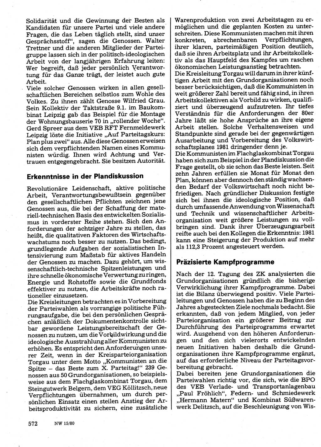 Neuer Weg (NW), Organ des Zentralkomitees (ZK) der SED (Sozialistische Einheitspartei Deutschlands) für Fragen des Parteilebens, 35. Jahrgang [Deutsche Demokratische Republik (DDR)] 1980, Seite 572 (NW ZK SED DDR 1980, S. 572)