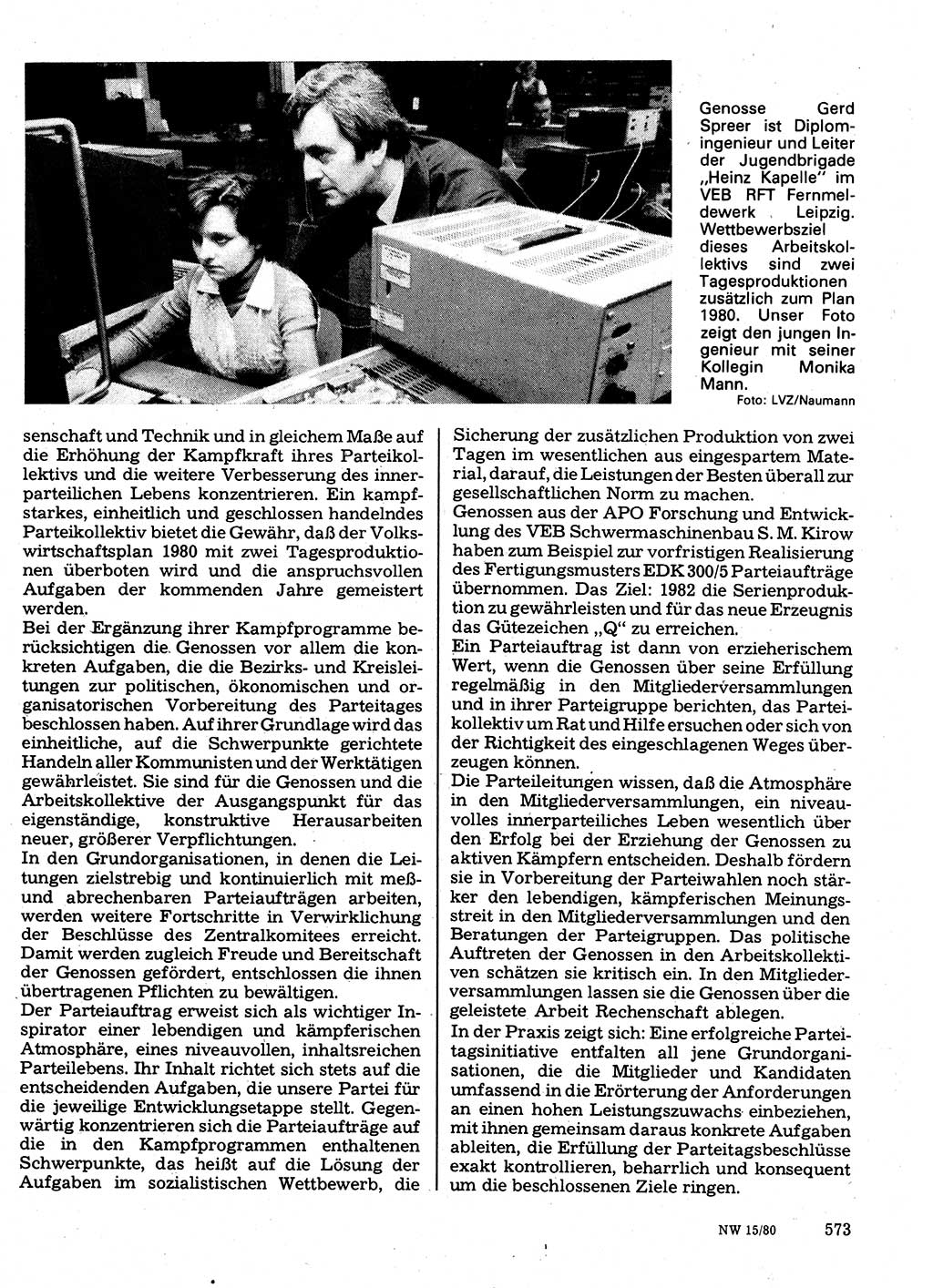 Neuer Weg (NW), Organ des Zentralkomitees (ZK) der SED (Sozialistische Einheitspartei Deutschlands) für Fragen des Parteilebens, 35. Jahrgang [Deutsche Demokratische Republik (DDR)] 1980, Seite 573 (NW ZK SED DDR 1980, S. 573)