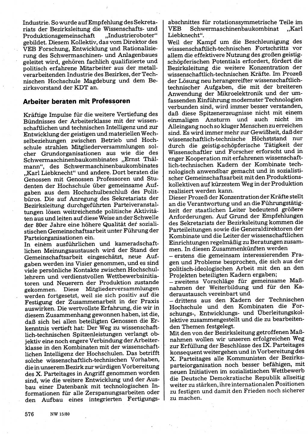 Neuer Weg (NW), Organ des Zentralkomitees (ZK) der SED (Sozialistische Einheitspartei Deutschlands) für Fragen des Parteilebens, 35. Jahrgang [Deutsche Demokratische Republik (DDR)] 1980, Seite 576 (NW ZK SED DDR 1980, S. 576)
