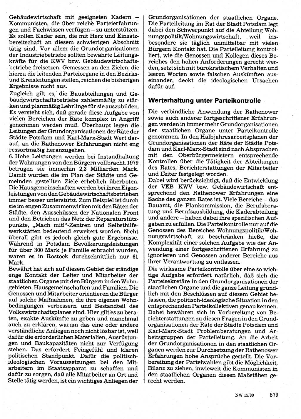 Neuer Weg (NW), Organ des Zentralkomitees (ZK) der SED (Sozialistische Einheitspartei Deutschlands) für Fragen des Parteilebens, 35. Jahrgang [Deutsche Demokratische Republik (DDR)] 1980, Seite 579 (NW ZK SED DDR 1980, S. 579)