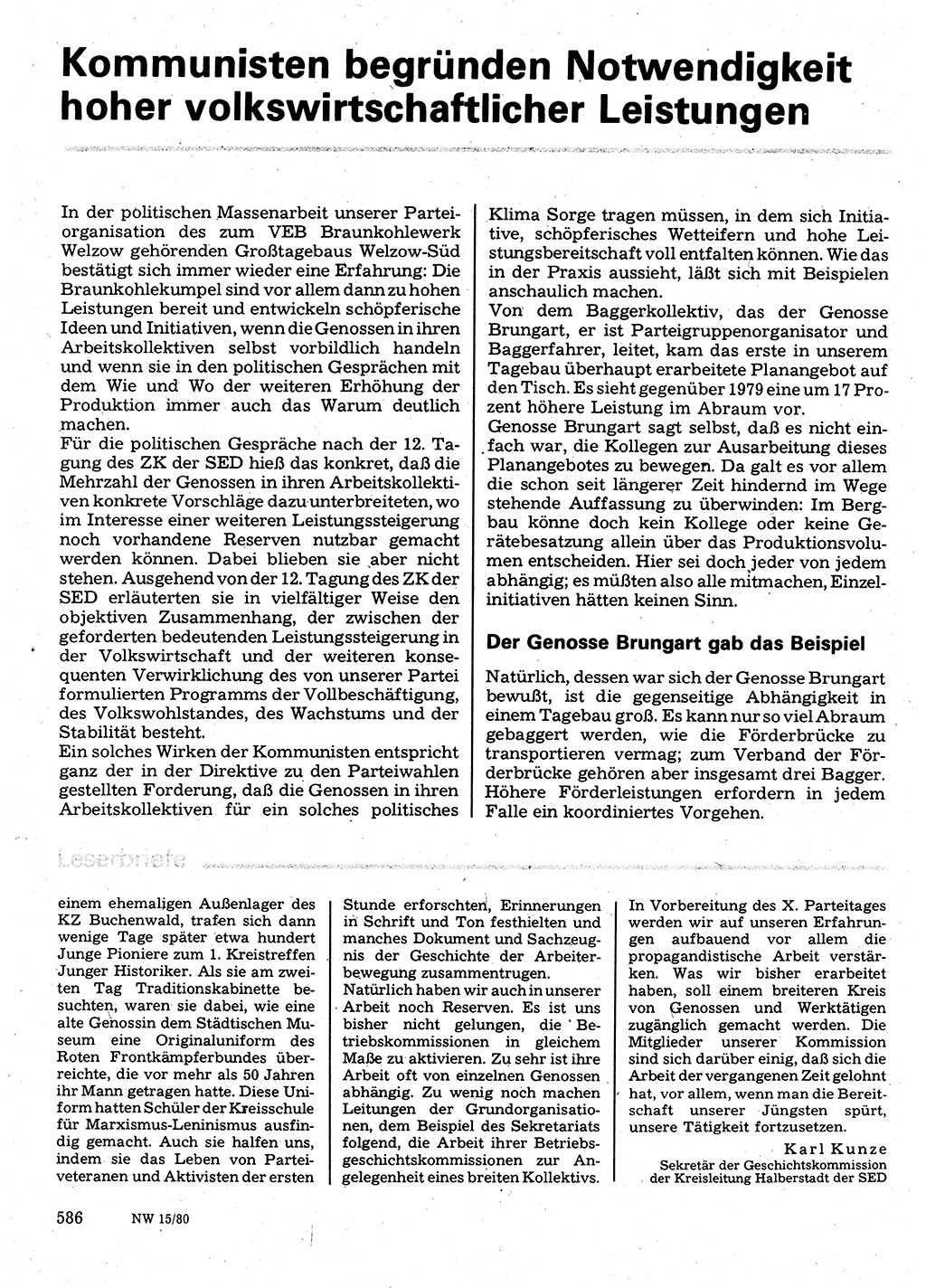 Neuer Weg (NW), Organ des Zentralkomitees (ZK) der SED (Sozialistische Einheitspartei Deutschlands) für Fragen des Parteilebens, 35. Jahrgang [Deutsche Demokratische Republik (DDR)] 1980, Seite 586 (NW ZK SED DDR 1980, S. 586)