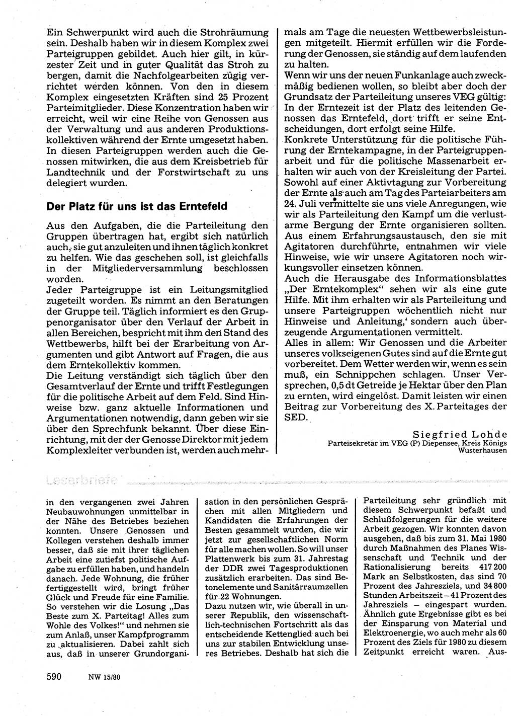 Neuer Weg (NW), Organ des Zentralkomitees (ZK) der SED (Sozialistische Einheitspartei Deutschlands) für Fragen des Parteilebens, 35. Jahrgang [Deutsche Demokratische Republik (DDR)] 1980, Seite 590 (NW ZK SED DDR 1980, S. 590)