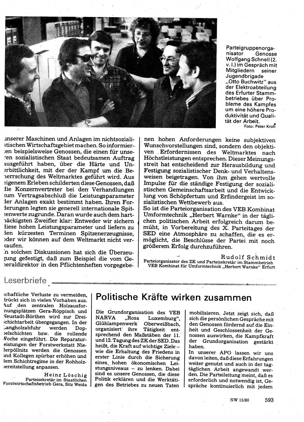 Neuer Weg (NW), Organ des Zentralkomitees (ZK) der SED (Sozialistische Einheitspartei Deutschlands) für Fragen des Parteilebens, 35. Jahrgang [Deutsche Demokratische Republik (DDR)] 1980, Seite 593 (NW ZK SED DDR 1980, S. 593)