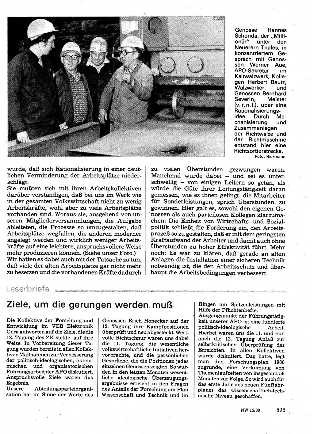 Neuer Weg (NW), Organ des Zentralkomitees (ZK) der SED (Sozialistische Einheitspartei Deutschlands) für Fragen des Parteilebens, 35. Jahrgang [Deutsche Demokratische Republik (DDR)] 1980, Seite 595 (NW ZK SED DDR 1980, S. 595)