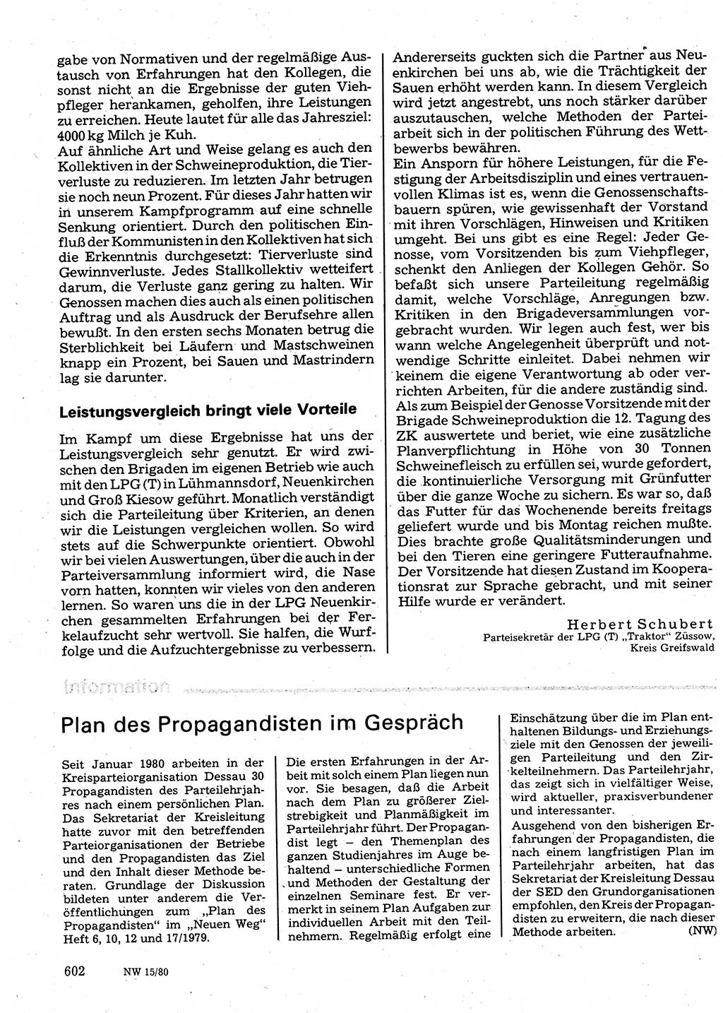 Neuer Weg (NW), Organ des Zentralkomitees (ZK) der SED (Sozialistische Einheitspartei Deutschlands) für Fragen des Parteilebens, 35. Jahrgang [Deutsche Demokratische Republik (DDR)] 1980, Seite 602 (NW ZK SED DDR 1980, S. 602)