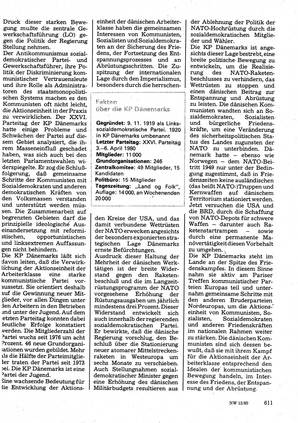 Neuer Weg (NW), Organ des Zentralkomitees (ZK) der SED (Sozialistische Einheitspartei Deutschlands) für Fragen des Parteilebens, 35. Jahrgang [Deutsche Demokratische Republik (DDR)] 1980, Seite 611 (NW ZK SED DDR 1980, S. 611)