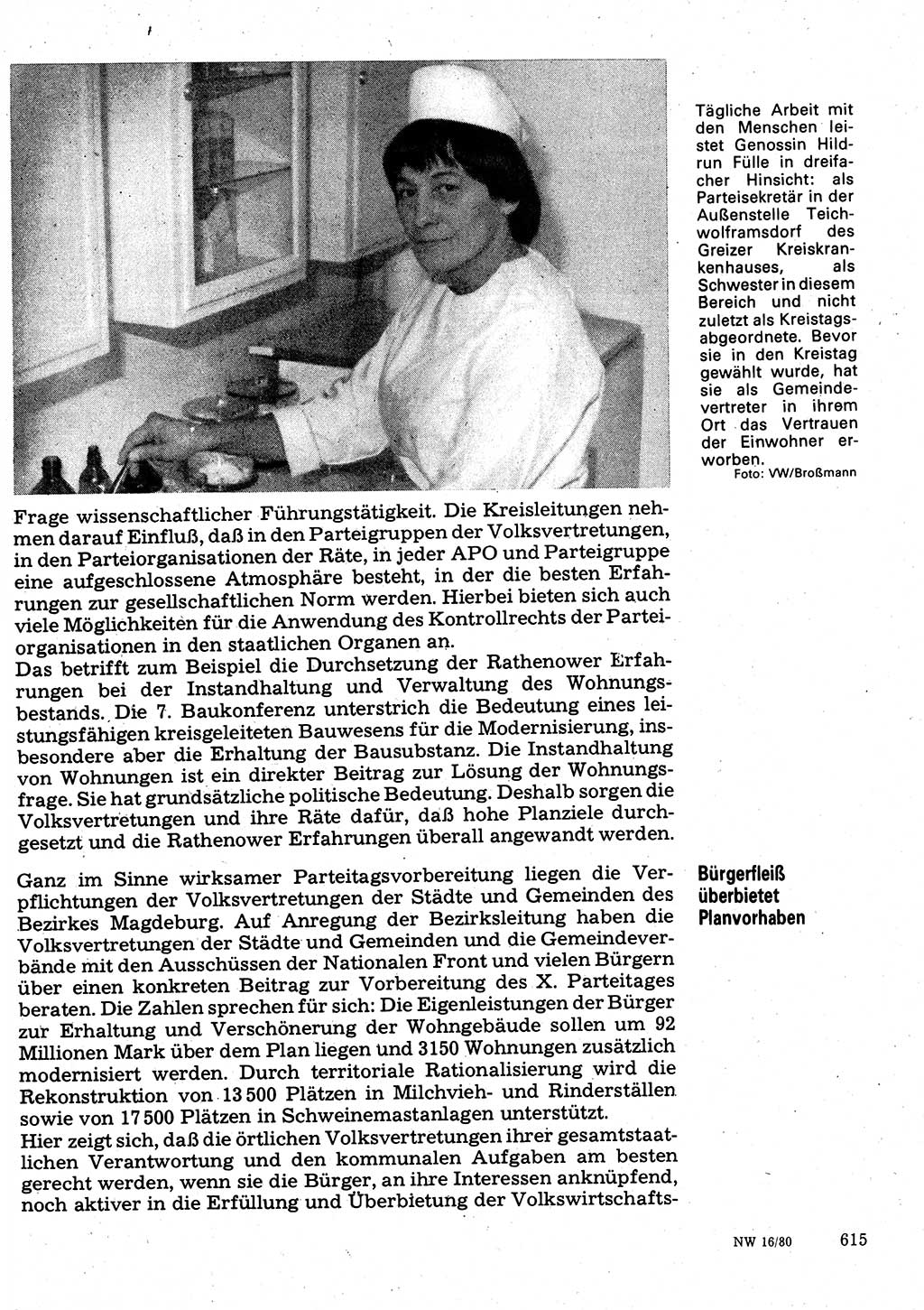 Neuer Weg (NW), Organ des Zentralkomitees (ZK) der SED (Sozialistische Einheitspartei Deutschlands) für Fragen des Parteilebens, 35. Jahrgang [Deutsche Demokratische Republik (DDR)] 1980, Seite 615 (NW ZK SED DDR 1980, S. 615)