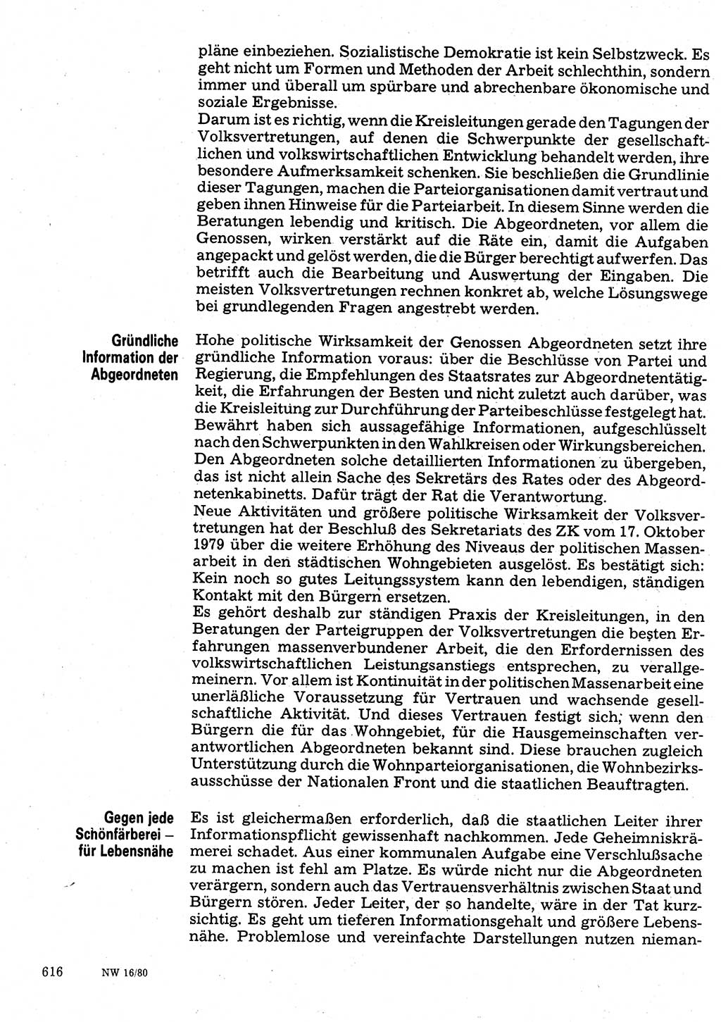 Neuer Weg (NW), Organ des Zentralkomitees (ZK) der SED (Sozialistische Einheitspartei Deutschlands) für Fragen des Parteilebens, 35. Jahrgang [Deutsche Demokratische Republik (DDR)] 1980, Seite 616 (NW ZK SED DDR 1980, S. 616)