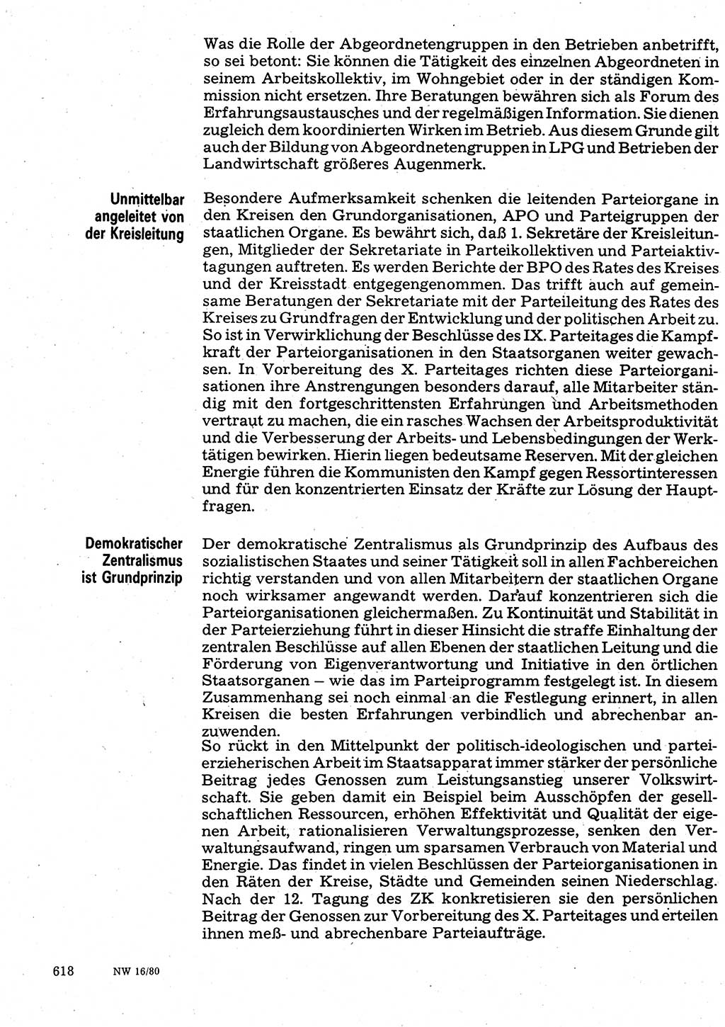 Neuer Weg (NW), Organ des Zentralkomitees (ZK) der SED (Sozialistische Einheitspartei Deutschlands) für Fragen des Parteilebens, 35. Jahrgang [Deutsche Demokratische Republik (DDR)] 1980, Seite 618 (NW ZK SED DDR 1980, S. 618)