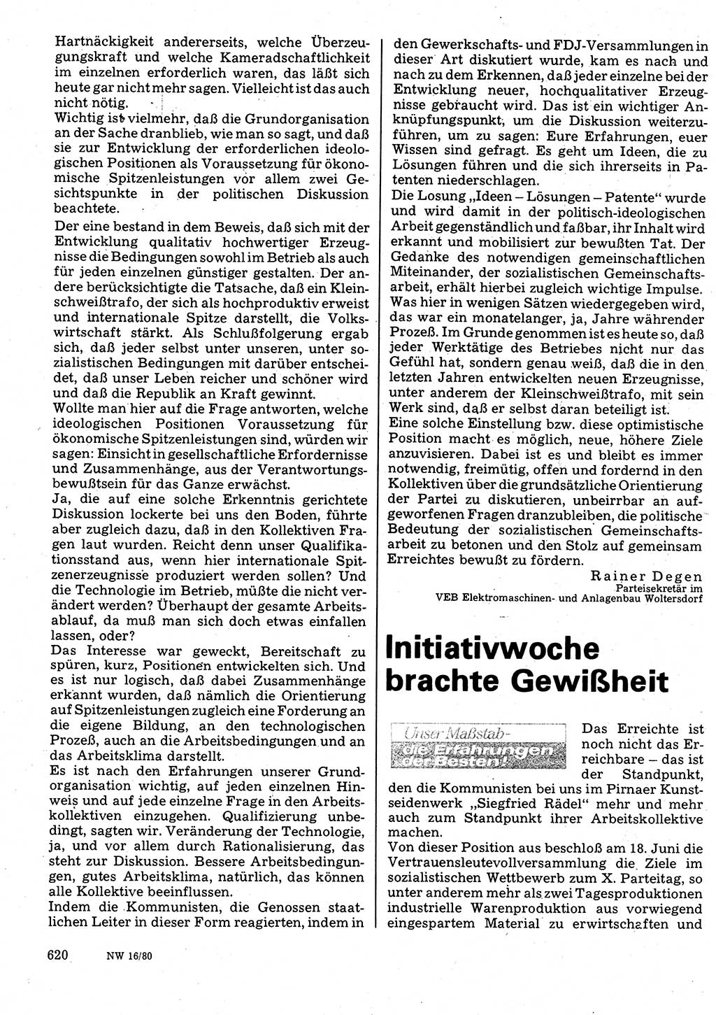 Neuer Weg (NW), Organ des Zentralkomitees (ZK) der SED (Sozialistische Einheitspartei Deutschlands) für Fragen des Parteilebens, 35. Jahrgang [Deutsche Demokratische Republik (DDR)] 1980, Seite 620 (NW ZK SED DDR 1980, S. 620)