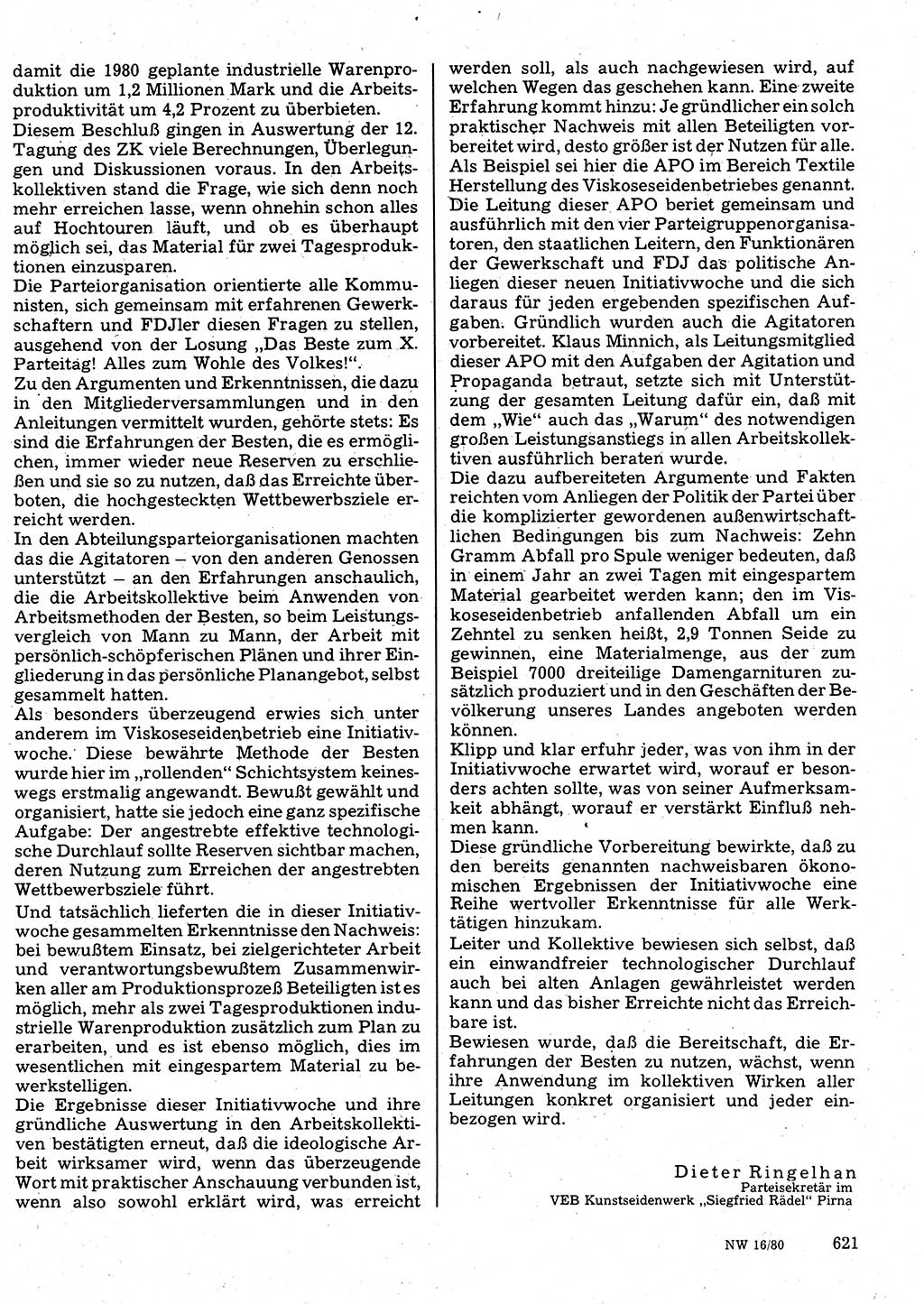 Neuer Weg (NW), Organ des Zentralkomitees (ZK) der SED (Sozialistische Einheitspartei Deutschlands) für Fragen des Parteilebens, 35. Jahrgang [Deutsche Demokratische Republik (DDR)] 1980, Seite 621 (NW ZK SED DDR 1980, S. 621)