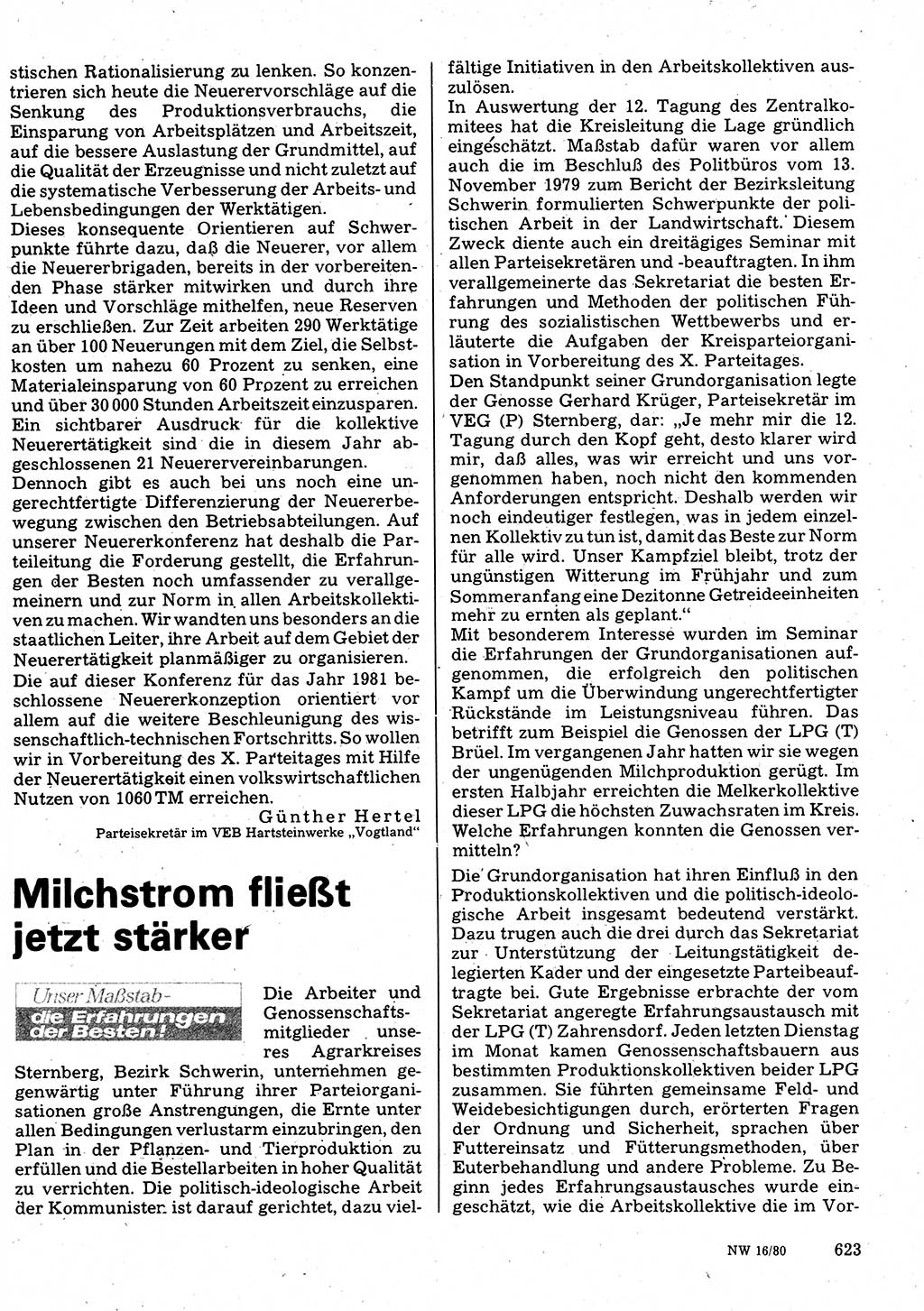 Neuer Weg (NW), Organ des Zentralkomitees (ZK) der SED (Sozialistische Einheitspartei Deutschlands) für Fragen des Parteilebens, 35. Jahrgang [Deutsche Demokratische Republik (DDR)] 1980, Seite 623 (NW ZK SED DDR 1980, S. 623)
