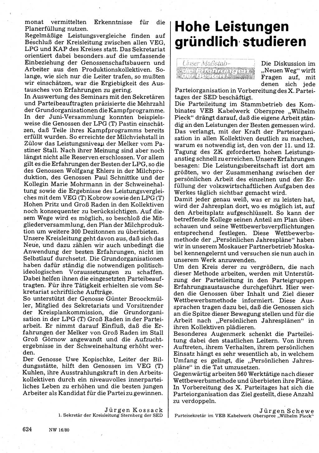 Neuer Weg (NW), Organ des Zentralkomitees (ZK) der SED (Sozialistische Einheitspartei Deutschlands) für Fragen des Parteilebens, 35. Jahrgang [Deutsche Demokratische Republik (DDR)] 1980, Seite 624 (NW ZK SED DDR 1980, S. 624)