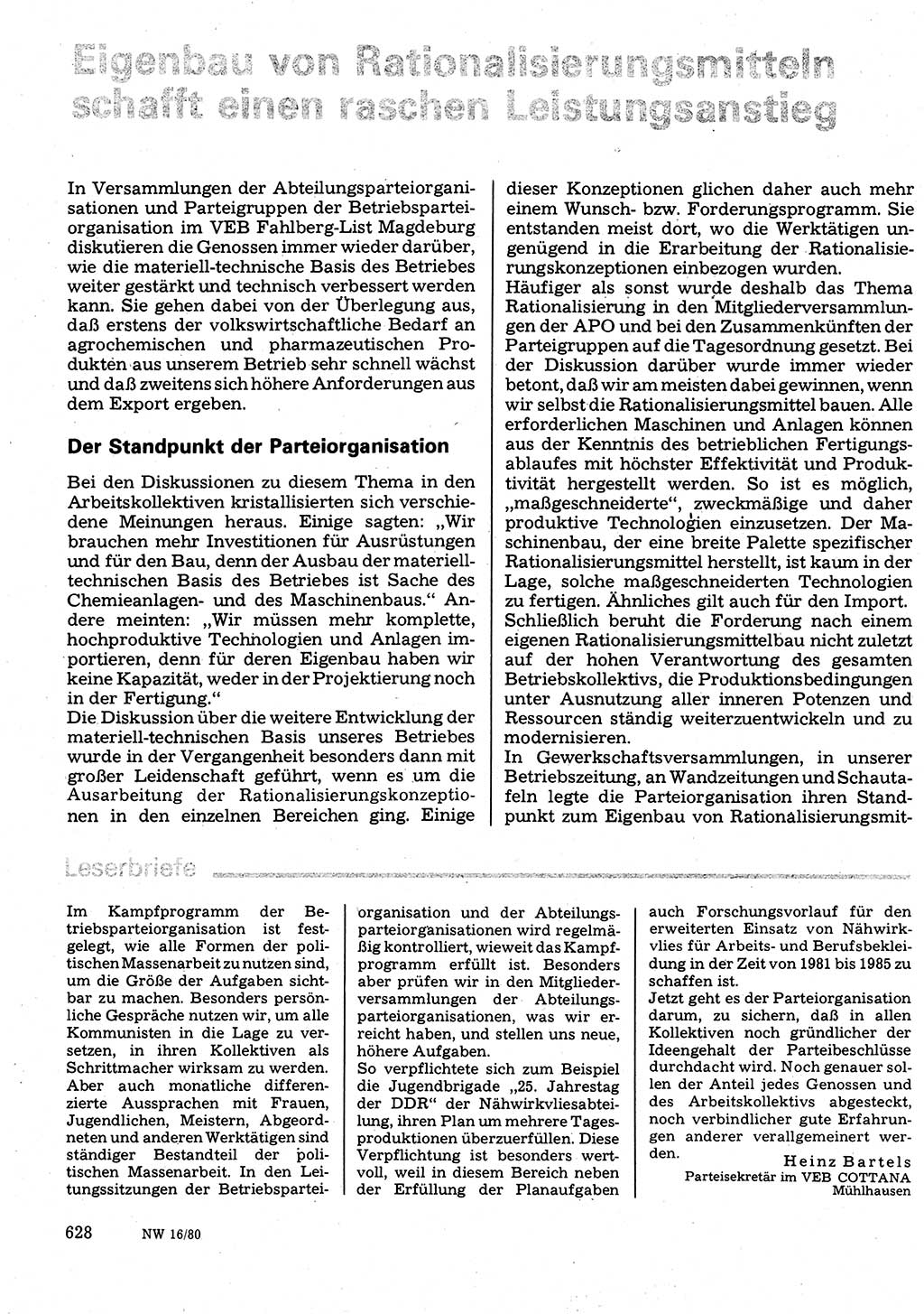 Neuer Weg (NW), Organ des Zentralkomitees (ZK) der SED (Sozialistische Einheitspartei Deutschlands) für Fragen des Parteilebens, 35. Jahrgang [Deutsche Demokratische Republik (DDR)] 1980, Seite 628 (NW ZK SED DDR 1980, S. 628)