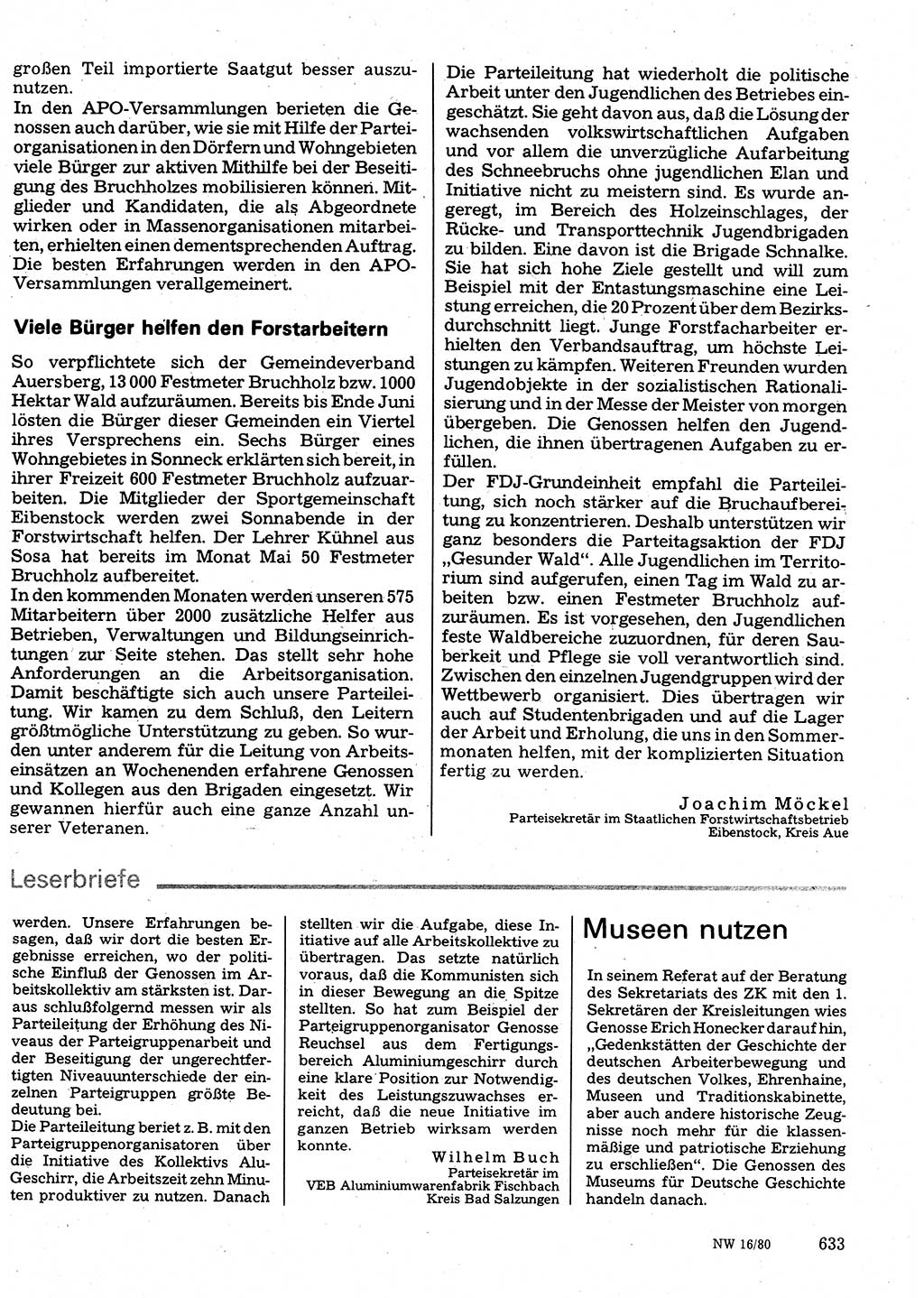 Neuer Weg (NW), Organ des Zentralkomitees (ZK) der SED (Sozialistische Einheitspartei Deutschlands) für Fragen des Parteilebens, 35. Jahrgang [Deutsche Demokratische Republik (DDR)] 1980, Seite 633 (NW ZK SED DDR 1980, S. 633)