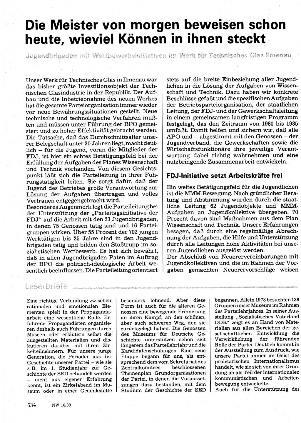 Neuer Weg (NW), Organ des Zentralkomitees (ZK) der SED (Sozialistische Einheitspartei Deutschlands) für Fragen des Parteilebens, 35. Jahrgang [Deutsche Demokratische Republik (DDR)] 1980, Seite 634 (NW ZK SED DDR 1980, S. 634)