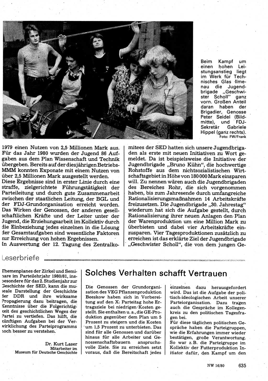 Neuer Weg (NW), Organ des Zentralkomitees (ZK) der SED (Sozialistische Einheitspartei Deutschlands) für Fragen des Parteilebens, 35. Jahrgang [Deutsche Demokratische Republik (DDR)] 1980, Seite 635 (NW ZK SED DDR 1980, S. 635)