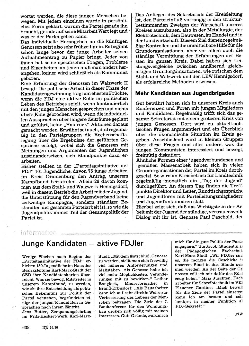 Neuer Weg (NW), Organ des Zentralkomitees (ZK) der SED (Sozialistische Einheitspartei Deutschlands) für Fragen des Parteilebens, 35. Jahrgang [Deutsche Demokratische Republik (DDR)] 1980, Seite 638 (NW ZK SED DDR 1980, S. 638)